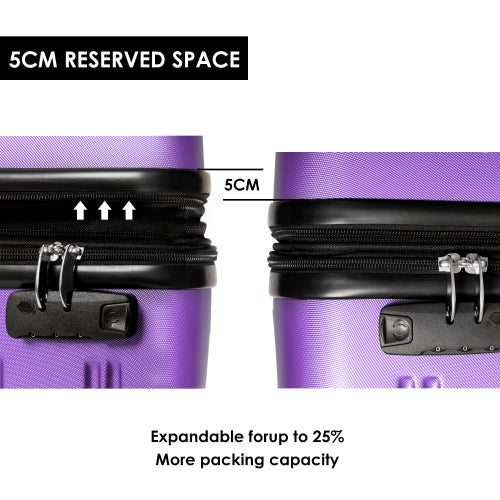 24" 4-Wheel ABS Hard Shell Travel Trolley Suitcase with Telescoping Handle, Luggage with Combination Lock, 45L × 28W × 69H cm, Purple