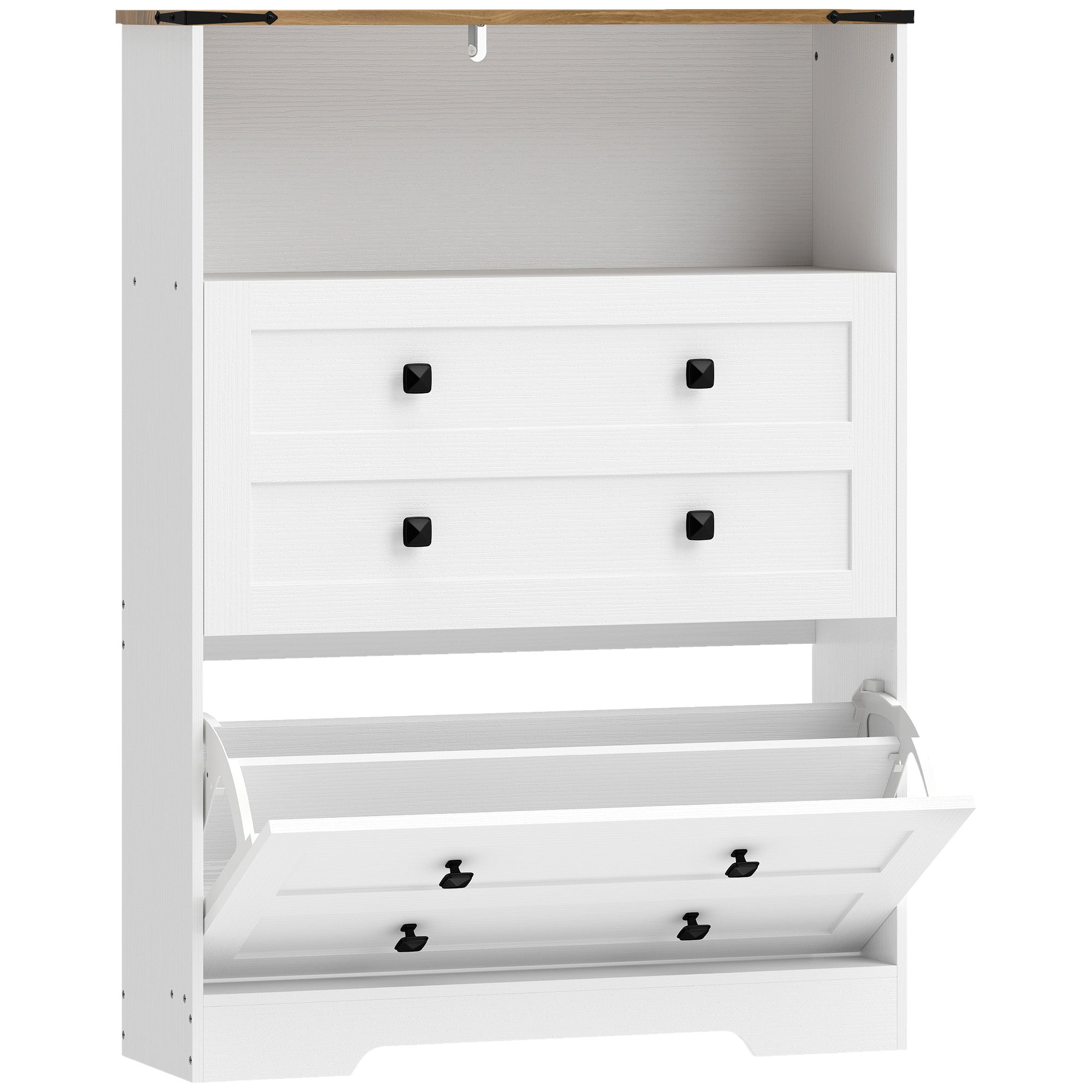 Shoe Cabinet with 2 Flip Drawers, Narrow Shoe Storage Cabinet, White