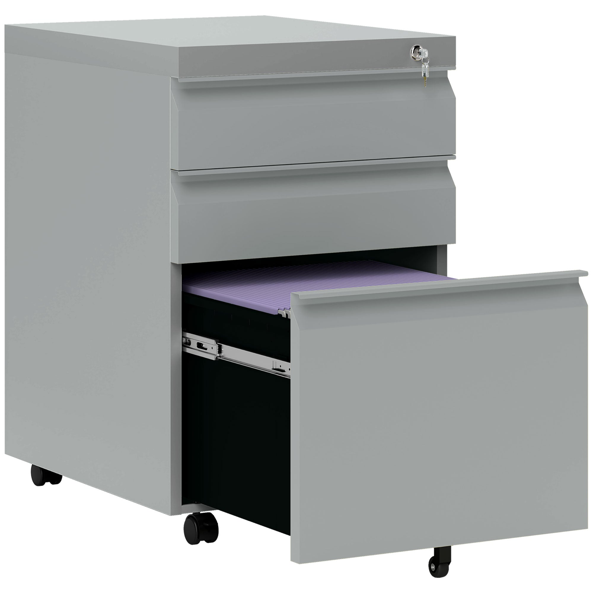 3 Drawer Filling Cabinet, Mobile Metal File Cabinet with Anti-tilt Design for Letter, A4, Legal Size, Grey