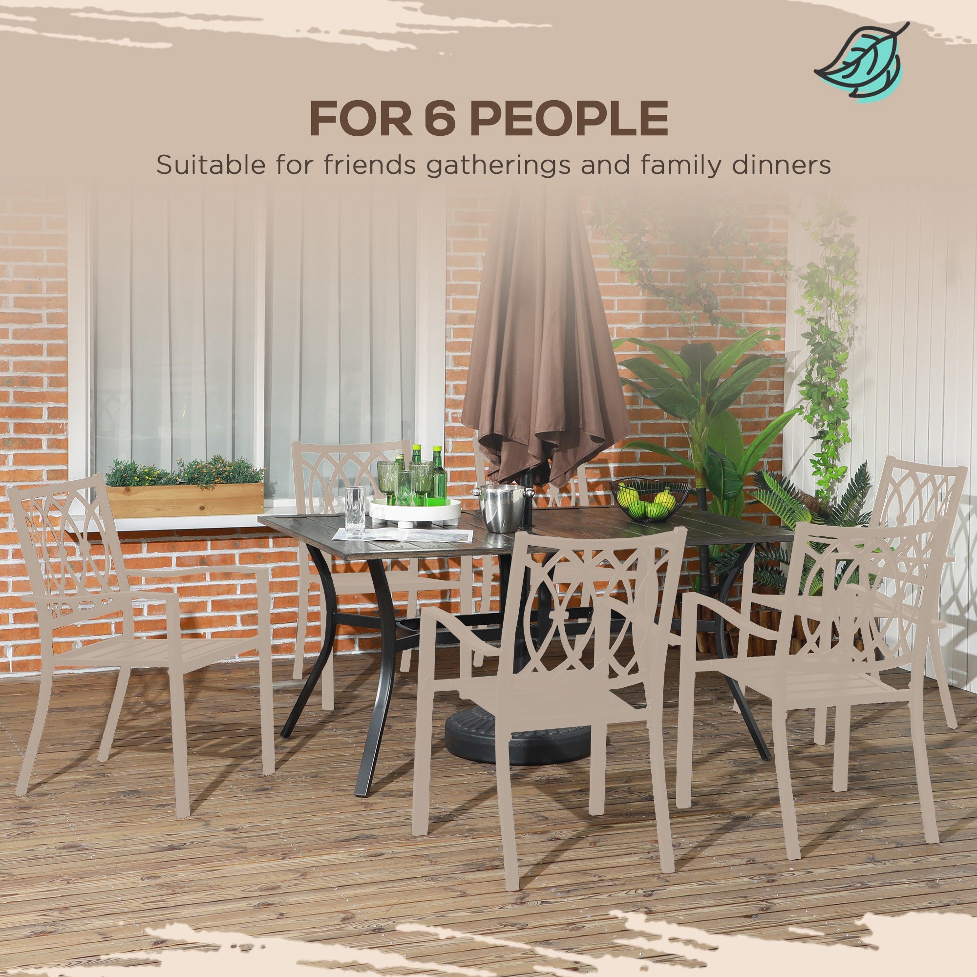 Six-Seater Steel Garden Table, with Œ€41mm Parasol Hole - Wood-Effect