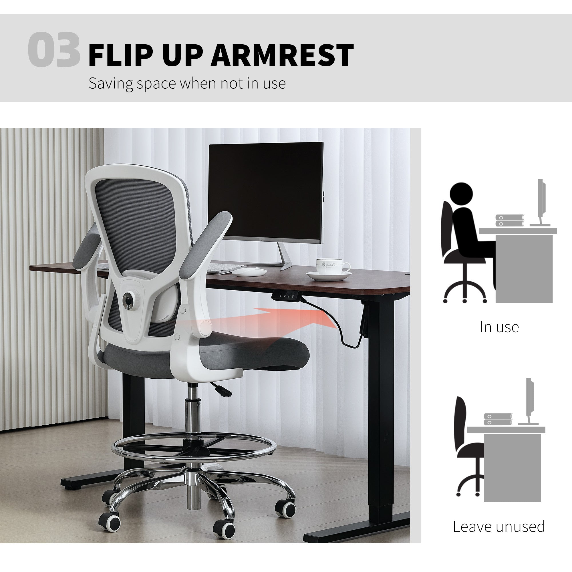Draughtsman Chair, with Adjustable Lumbar - Charcoal Grey