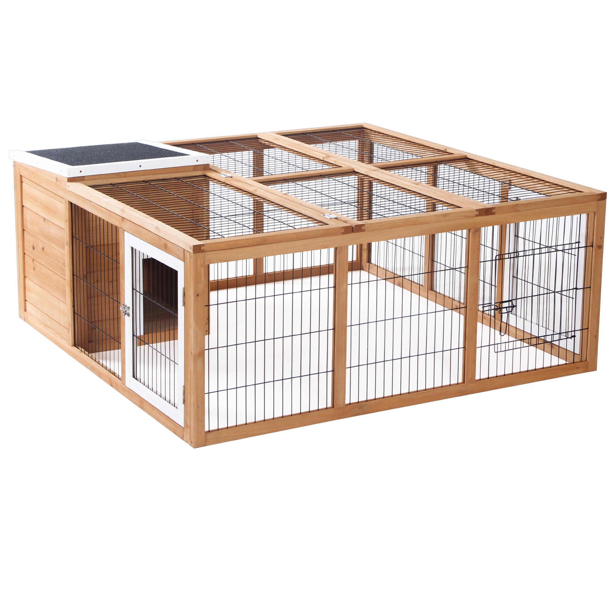 Rabbit Hutch Outdoor, Guinea Pig House, Bunny Run Cage with Openable Top for 1–2 Rabbits, 123 x 120 x 52cm, Yellow
