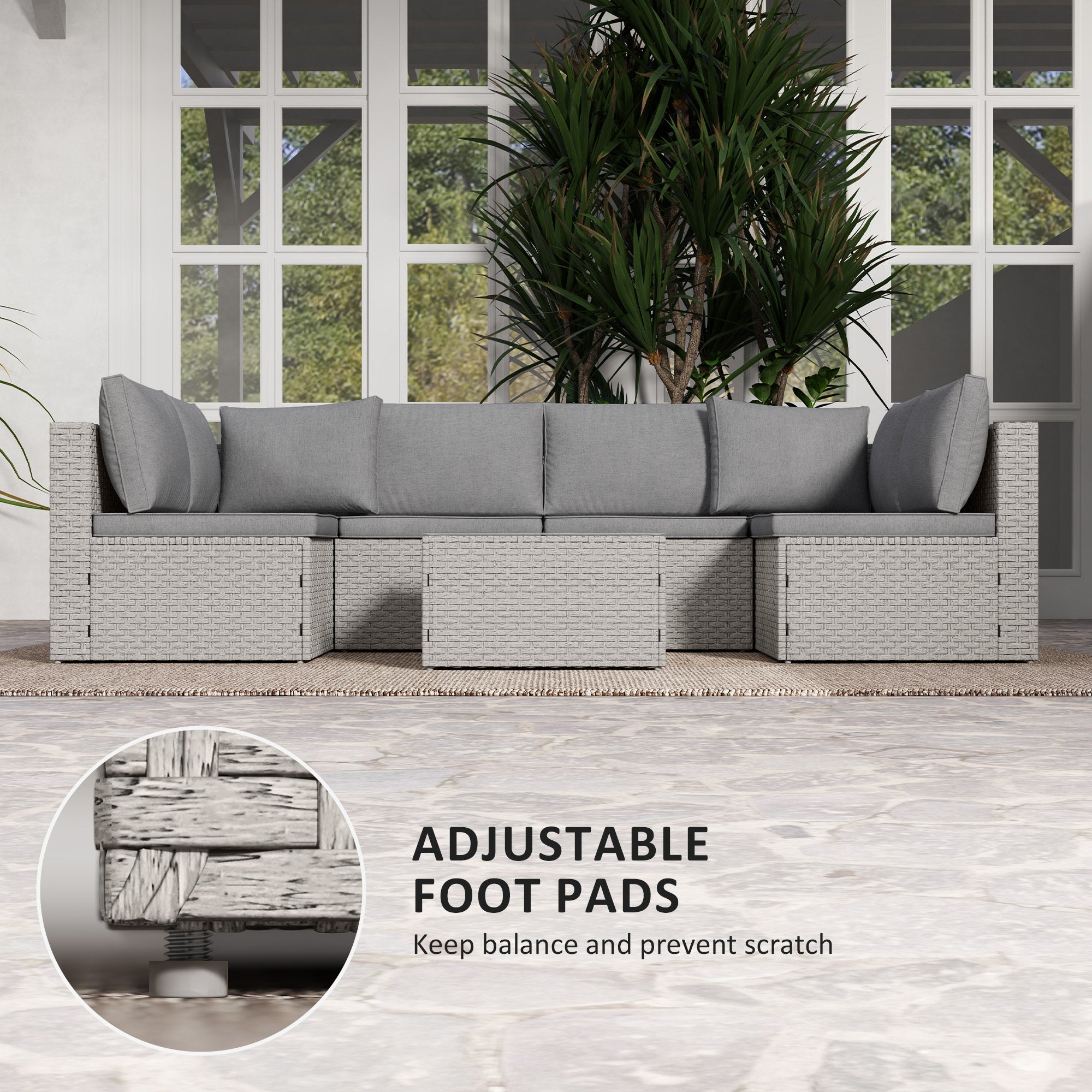 Seven-Piece Modular Rattan Set - Grey