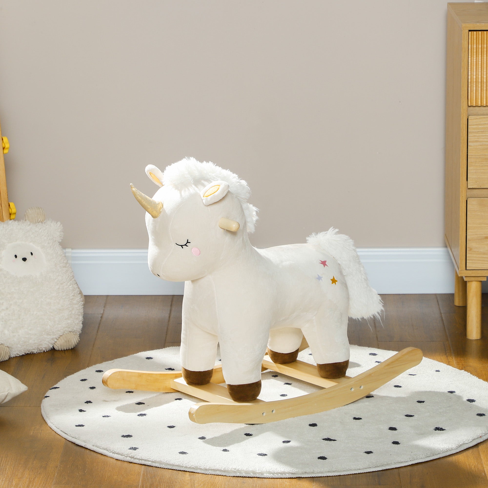 Rocking Horse with Unicorn Design, Sound, for 2-4 Years Old, White