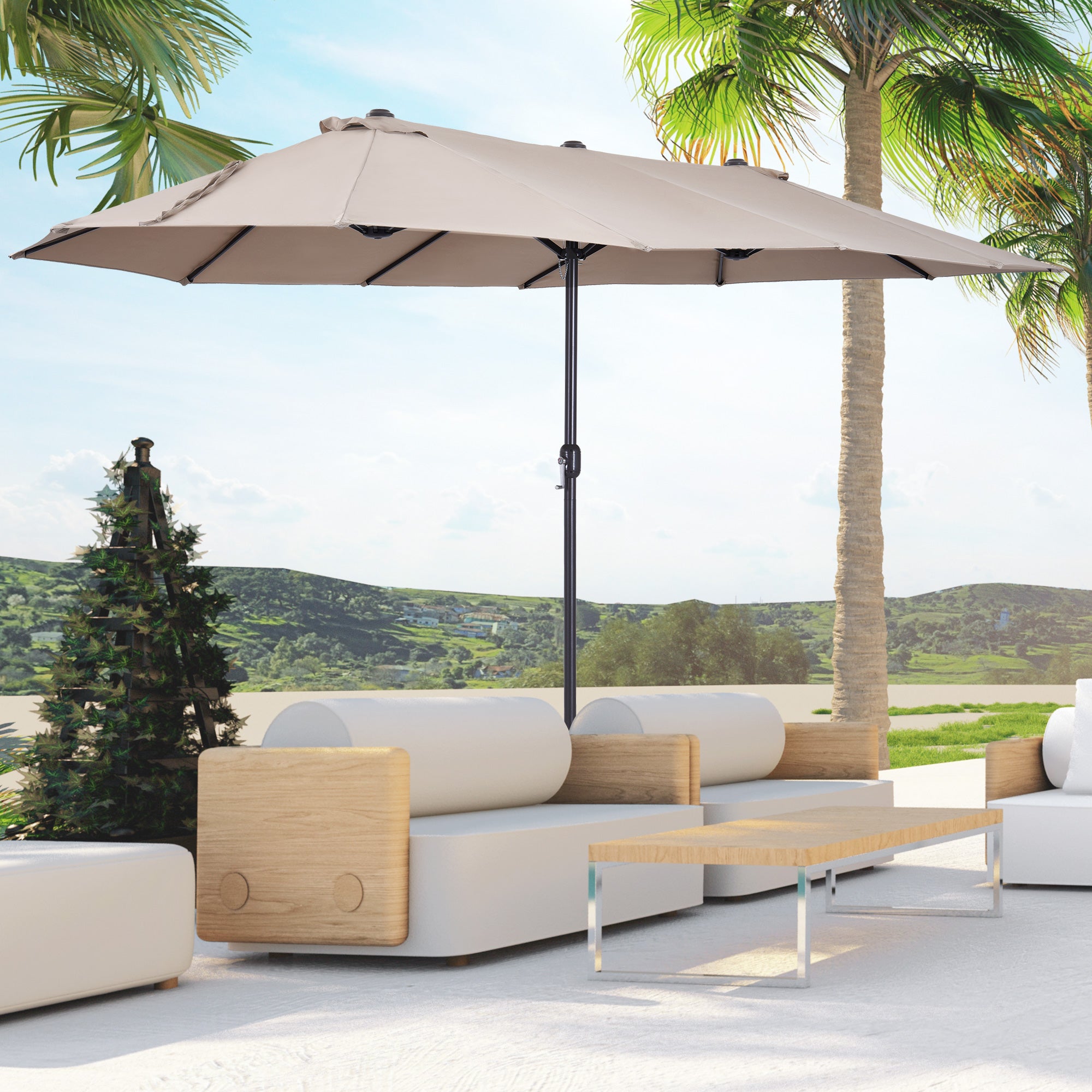 4.6m Double-Sided Patio Parasol Sun Umbrella-Tan