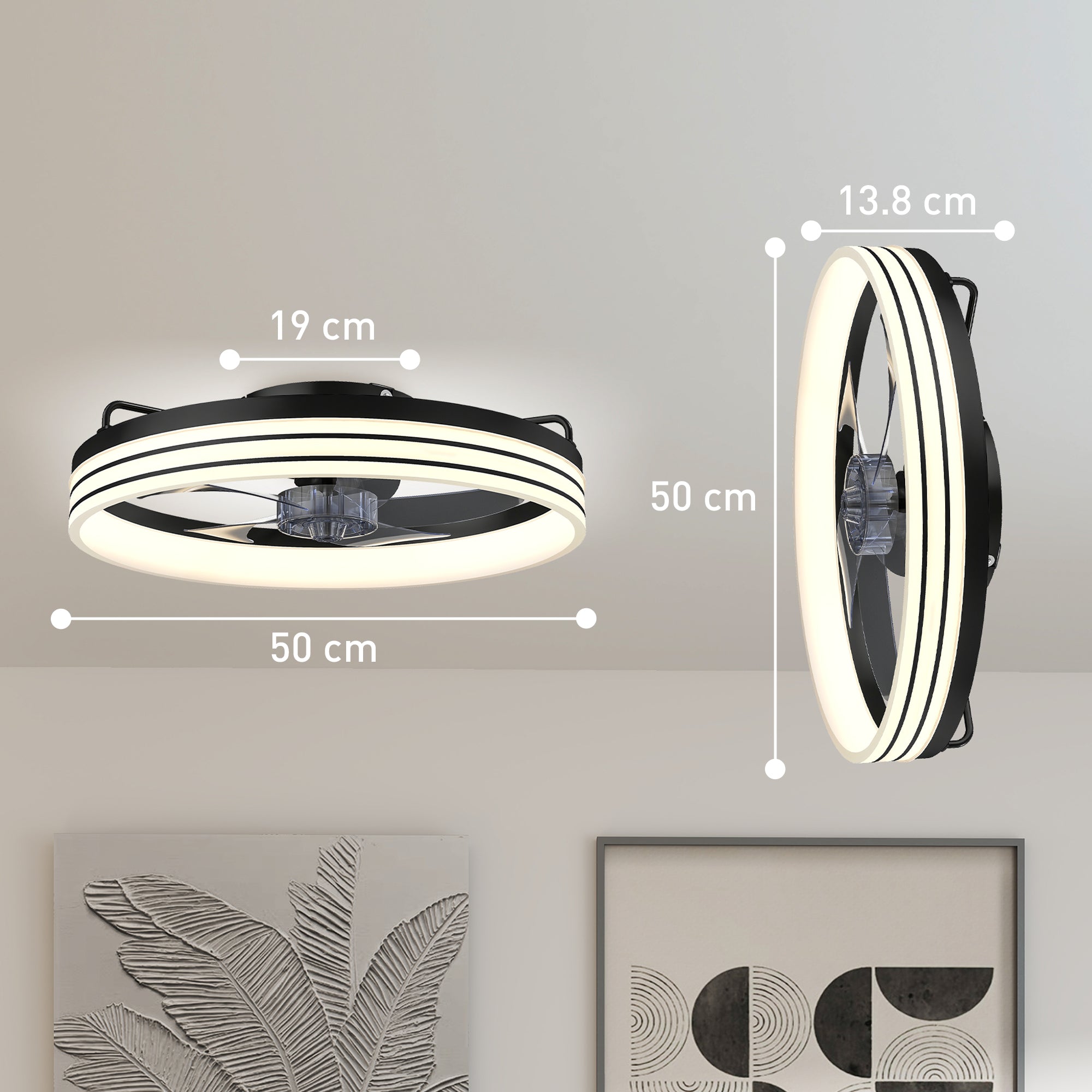 Ceiling Fans with Lights and Remote & App Control, 50cm LED Ceiling Fan Light with 3 Colour Temperatures, 6 Speed, Black