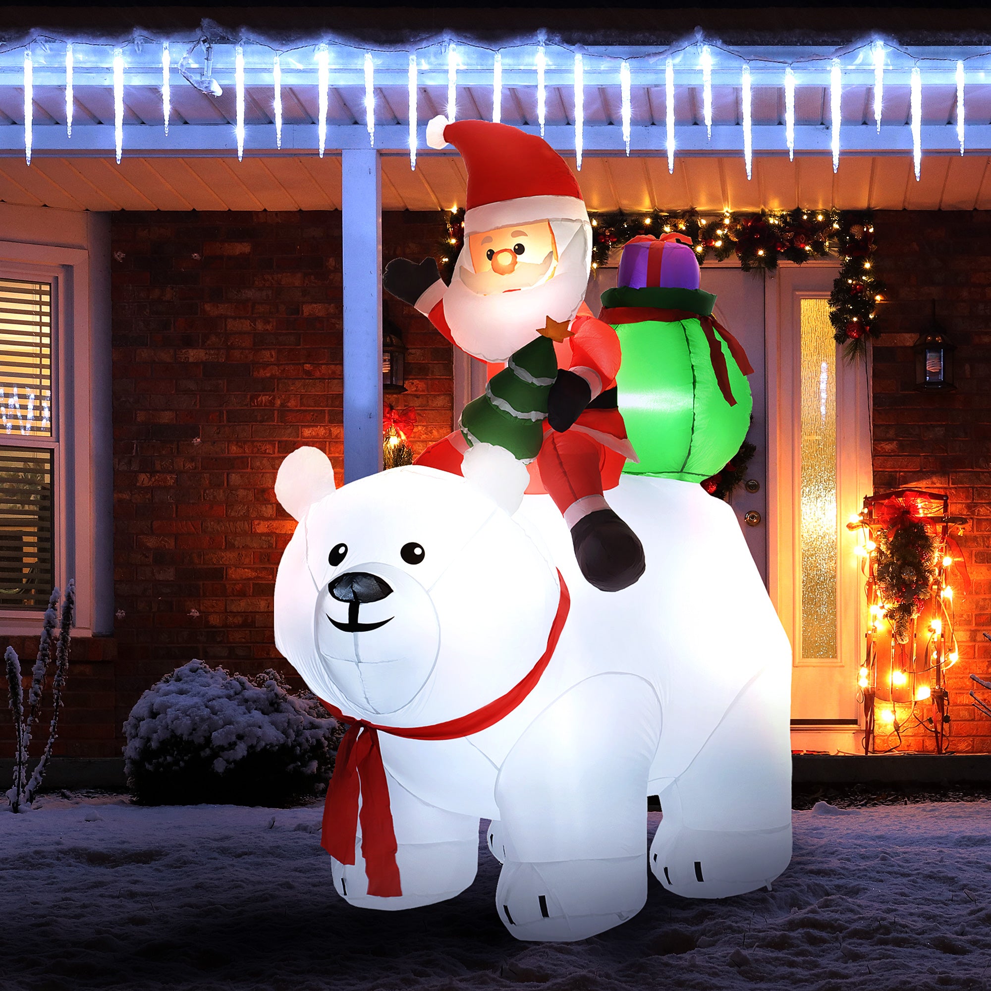 6.6ft Inflatable Santa Riding Polar Bear Decoration