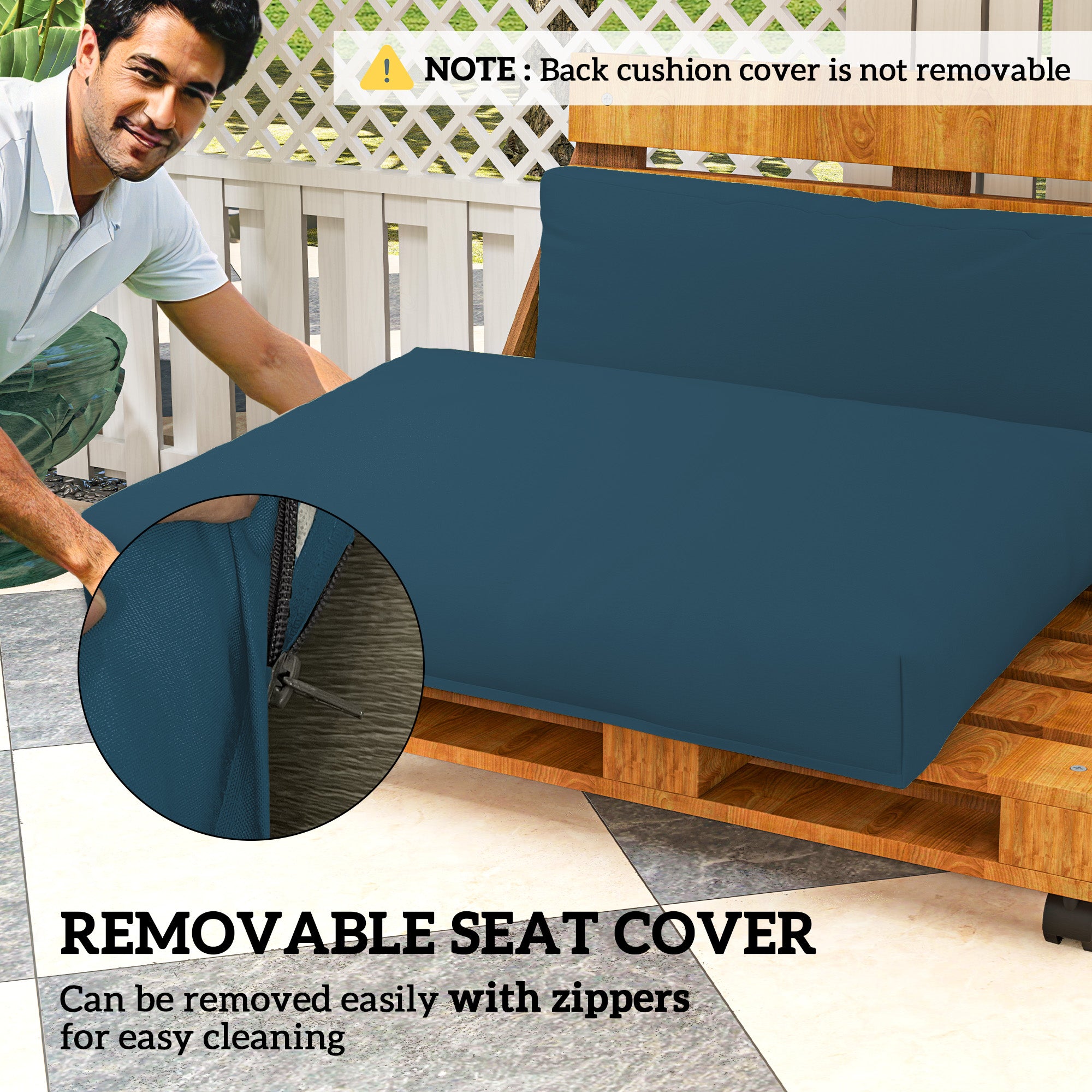 2 Seater Outdoor Pallet Furniture Cushions 20cm Thick UPF20+ 220gsm Fabric - Navy Blue