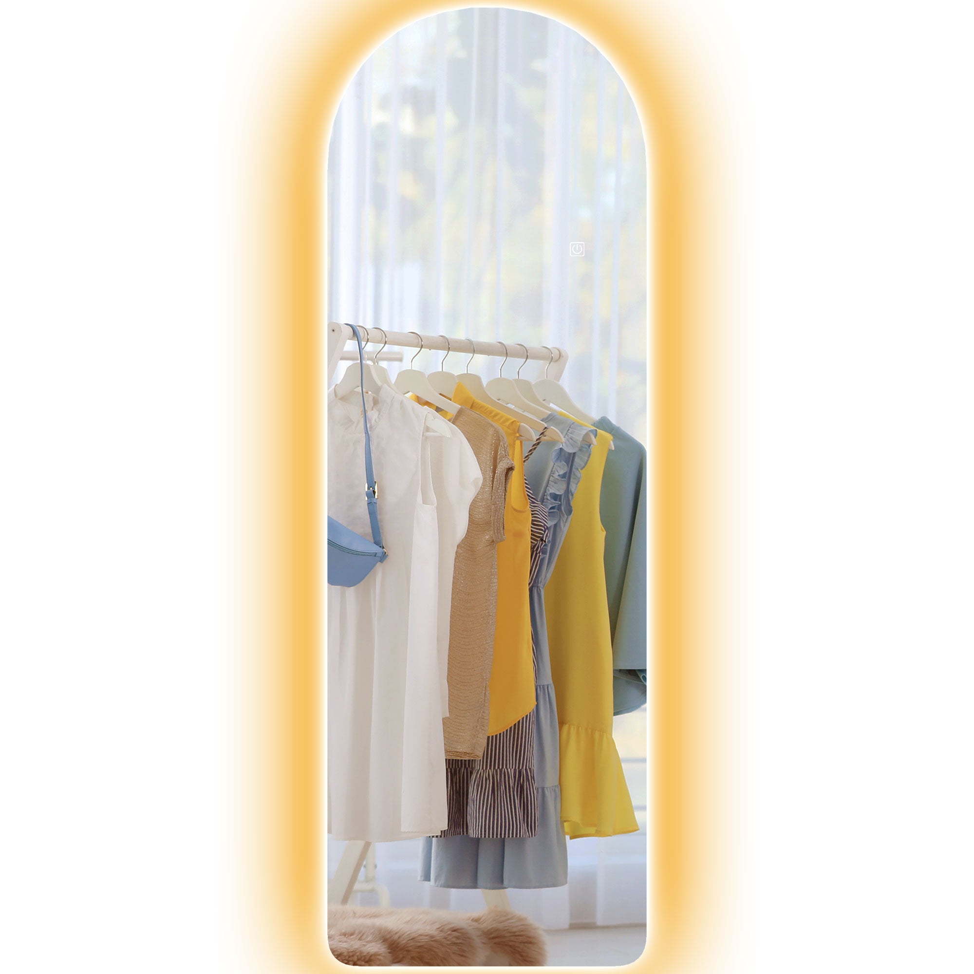 Arched Full Length Mirror with LED Lights, 120 x 40cm Backlit Frameless Wall Mirror with Dimming and 3 Colour Lighting for Living Room, Bedroom, Clear