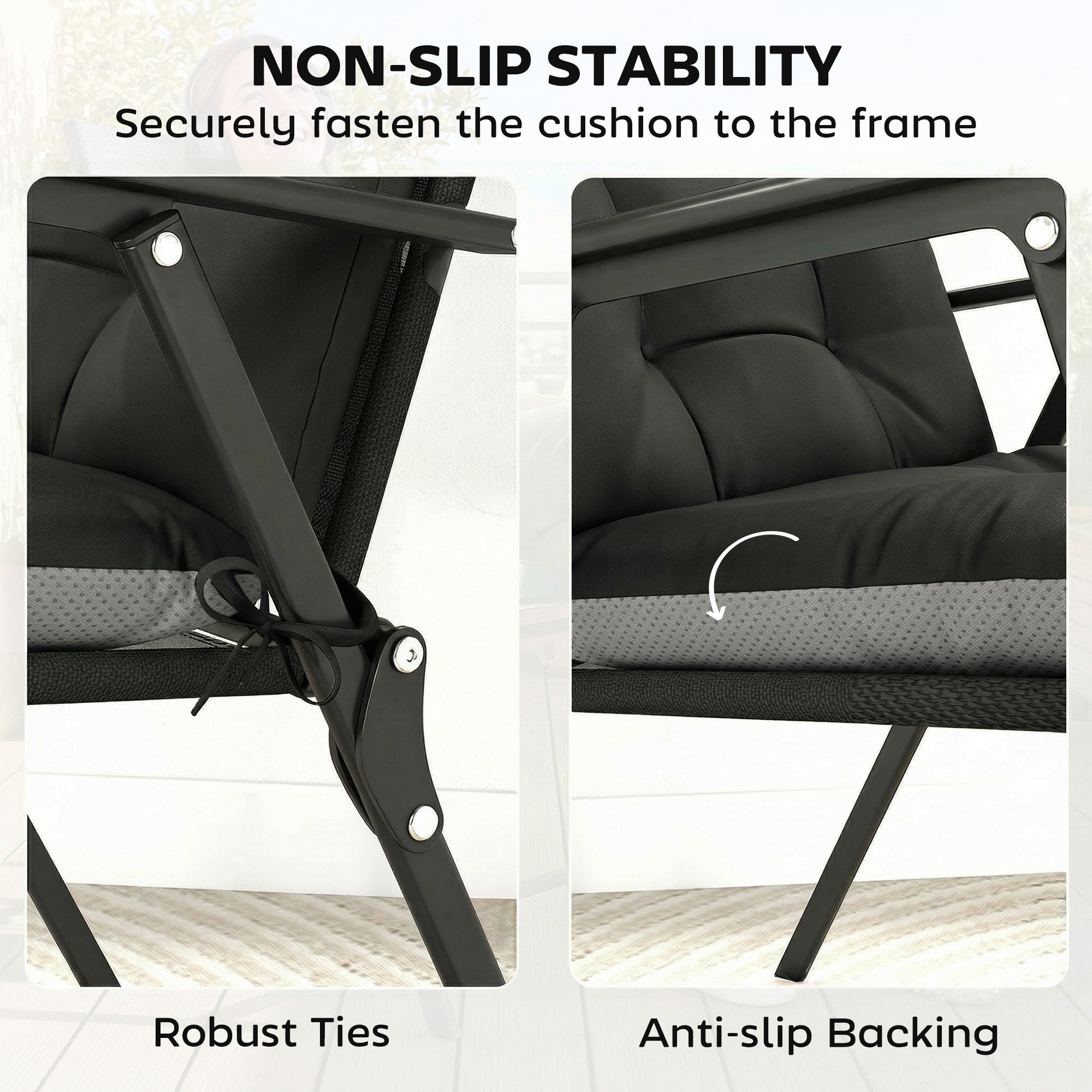 Patio Chair Cushions Set of 4, Waterproof Non-Slip Lounge Chair Cushions, 112x53cm, Black