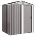 Garden Metal Tool Storage Shed with Sliding Door, Sloped Roof and Foundation Kit, 152 x 132 x 188cm, Grey