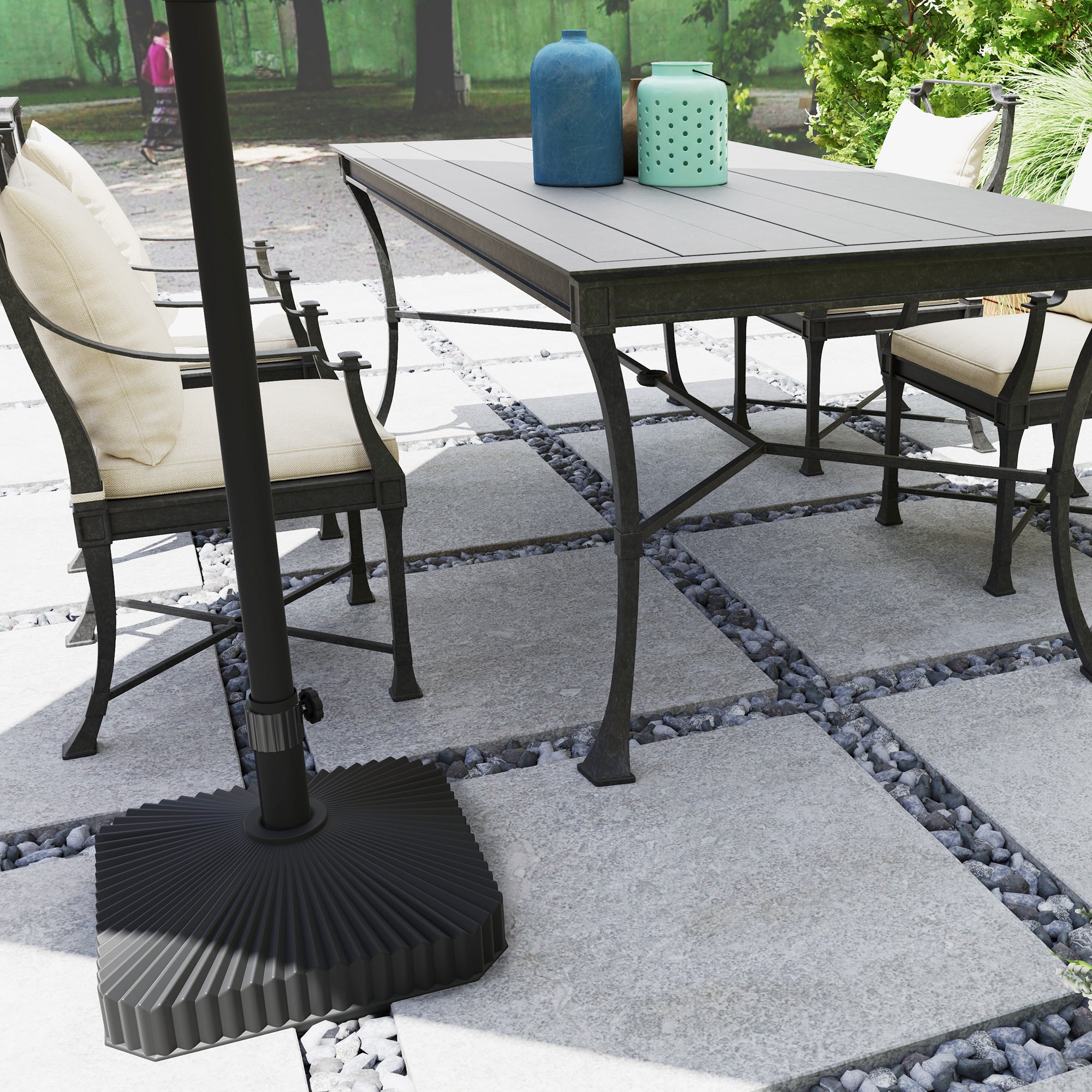 Patio Umbrella Stand, Heavy Duty Outdoor Parasol Base, Sand/Water Filled, Black