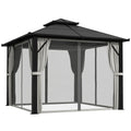 3 x 3m Hardtop Gazebo Canopy with UPF30+ Double Polycarbonate Roof, Aluminium Frame, Mosquito Netting & Curtains - Grey