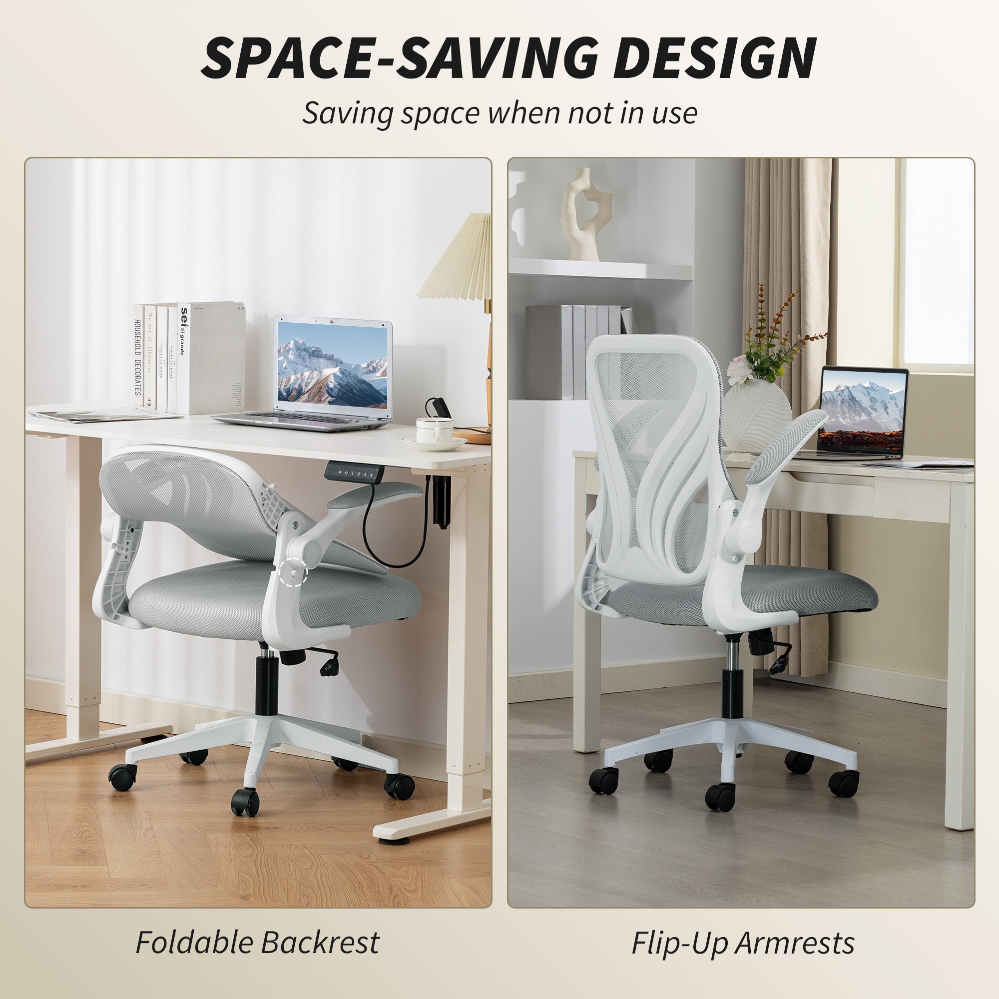 Mesh Office Chair with Foldable Backrest - Light Grey