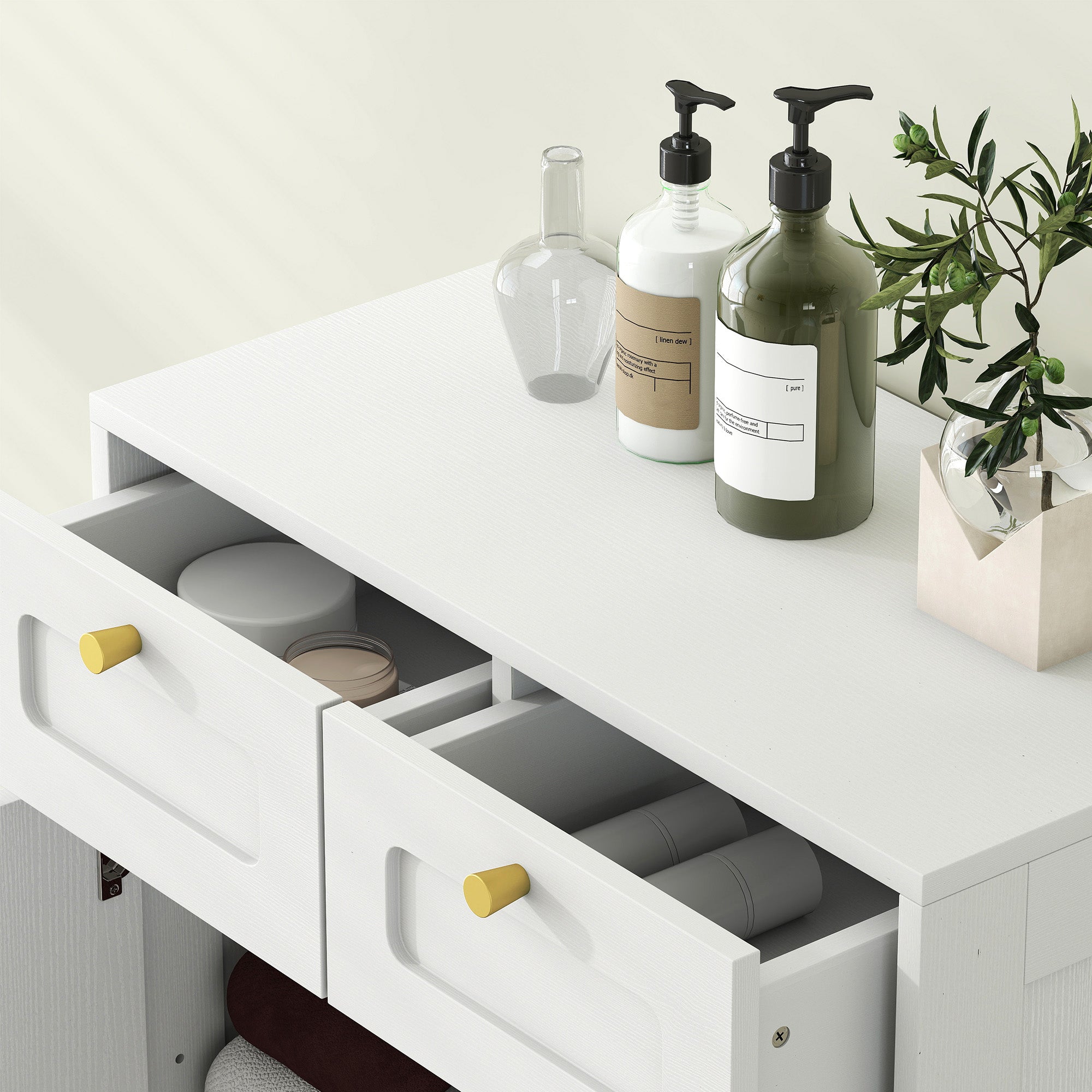Bathroom Floor Cabinet with 2 Drawers - White