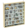 7-Tier Wall Display Shelf Cabinet with 6 Adjustable Shelves and Glass Doors 83x80cm - Oak
