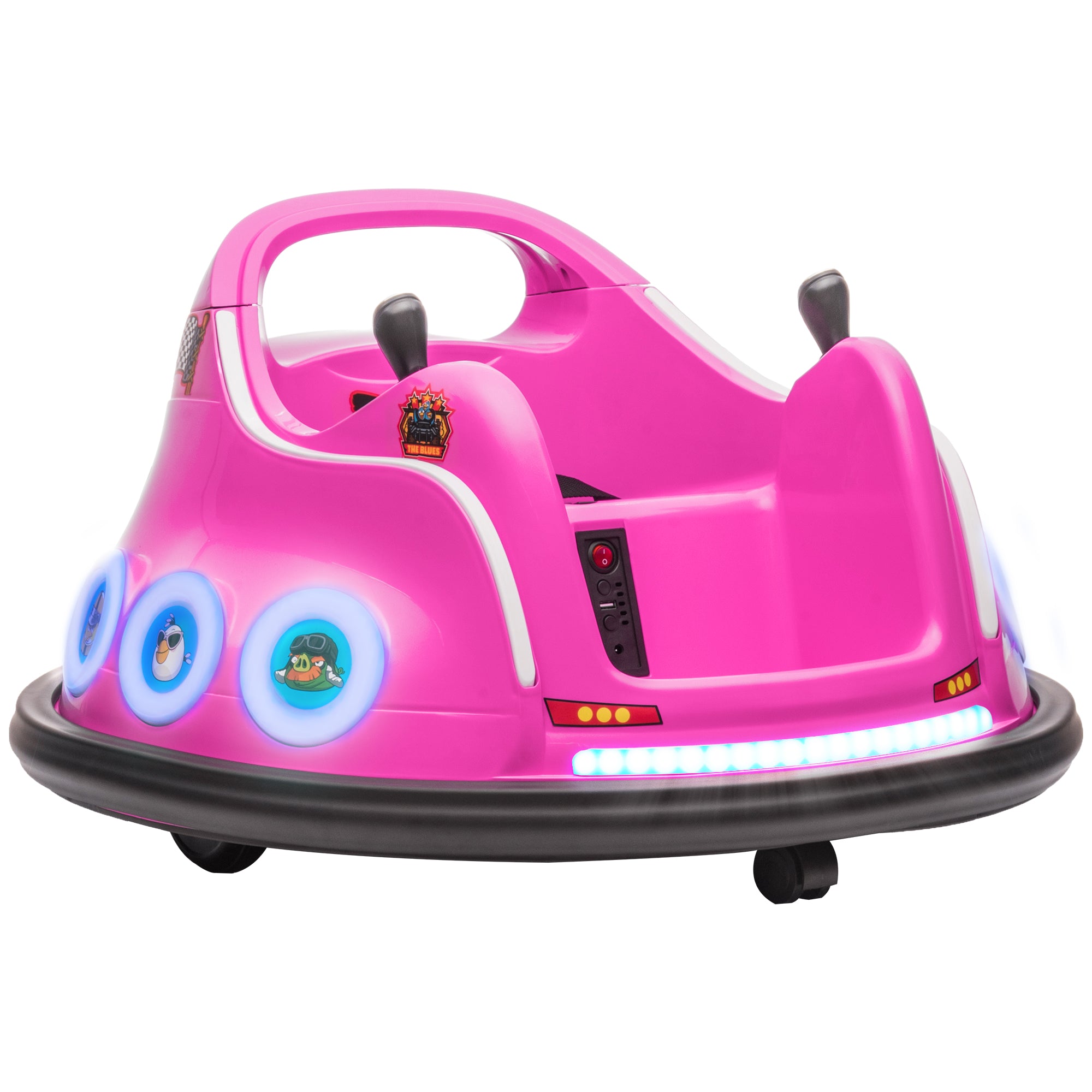 Angry Bird Licensed Waltzer Car, 12V Kids Bumper Car w/ Joysticks, Remote, Music LED Lights - Pink