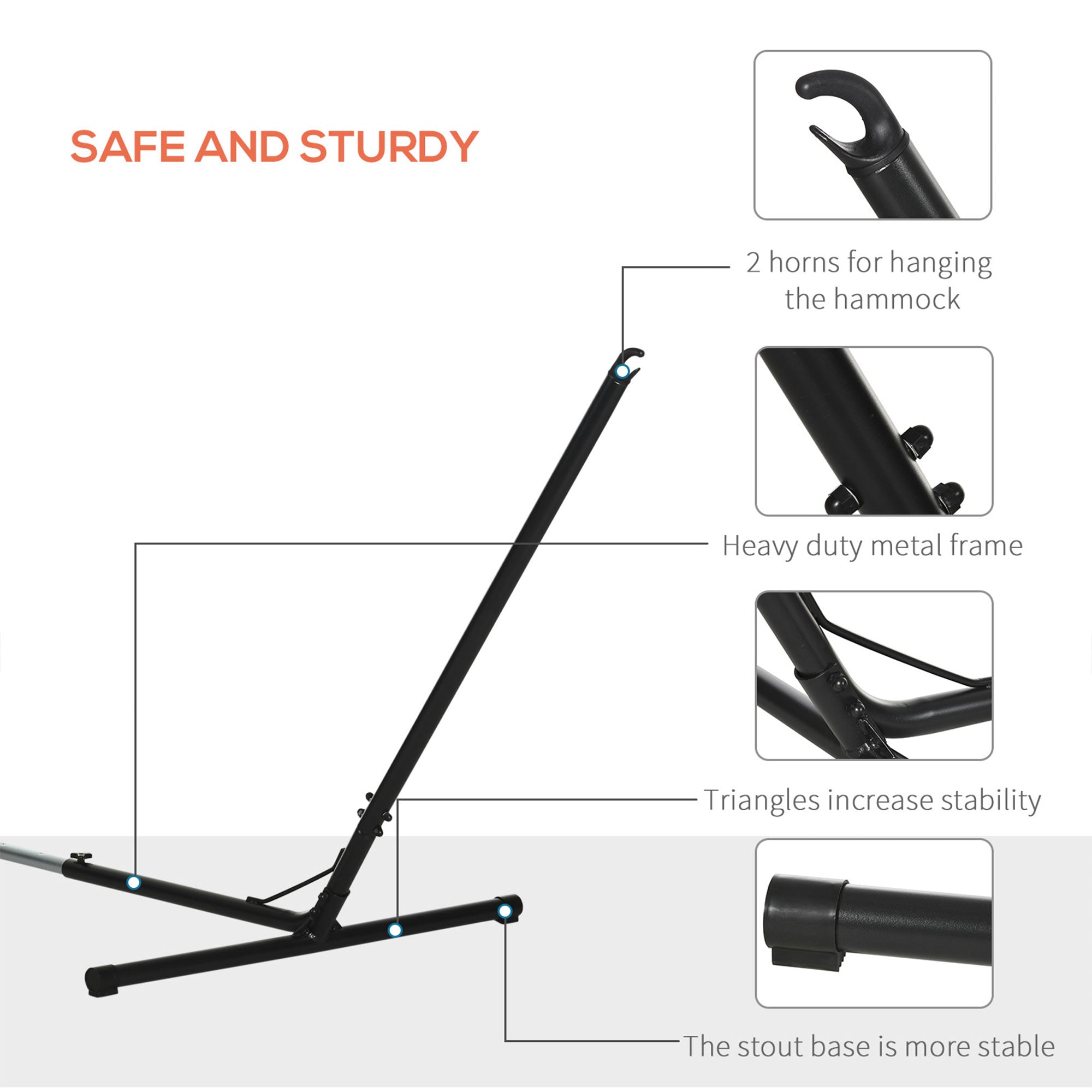 Outdoor Garden Hammock with Stand, Double Cotton Hammock with Adjustable Steel Frame, Swing Hanging Bed with Pillow, for Garden, Patio, Beach, Red Stripes