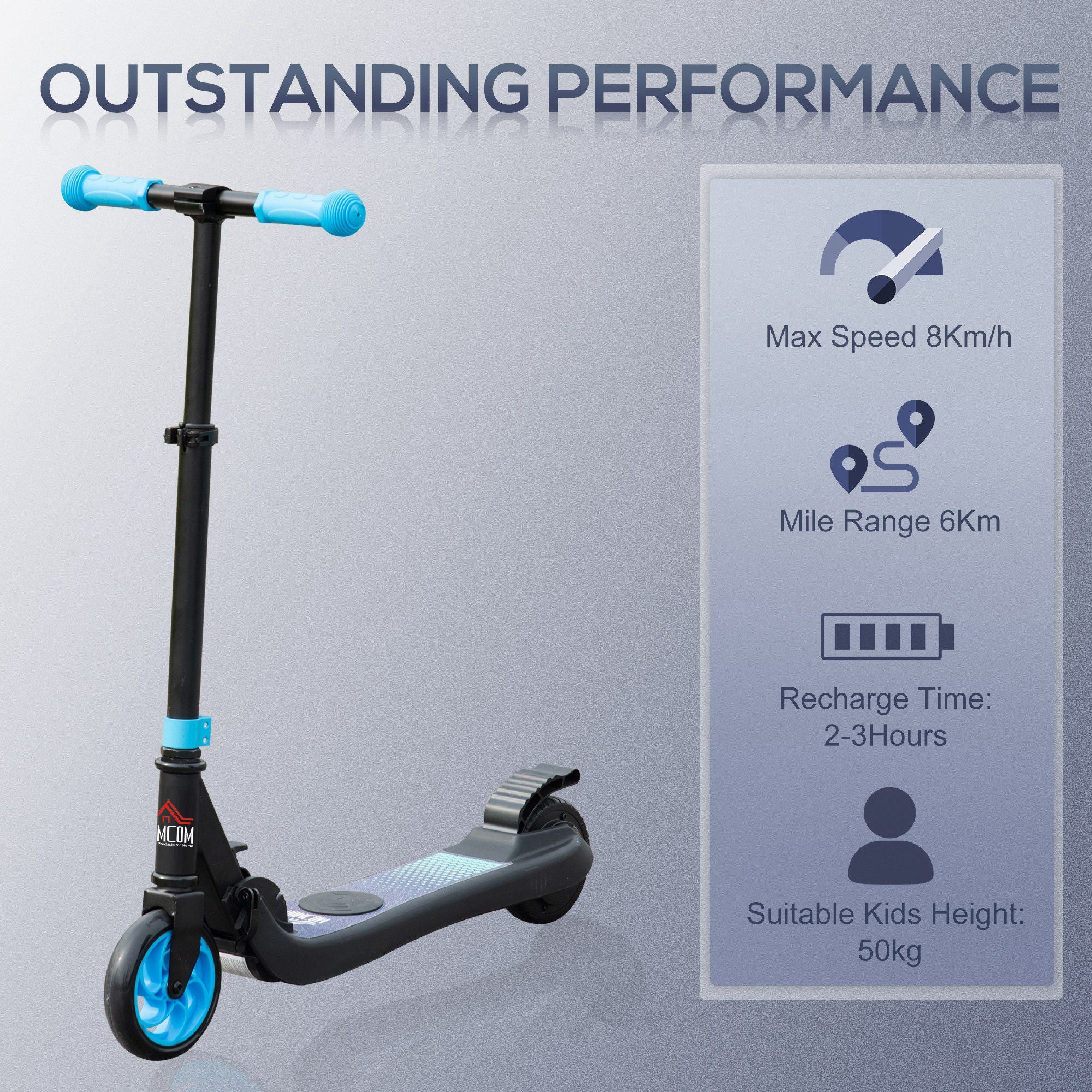 Folding Electric Scooter with Brake, for Ages 6+ Years, 8km/h Maximum Speed, Blue