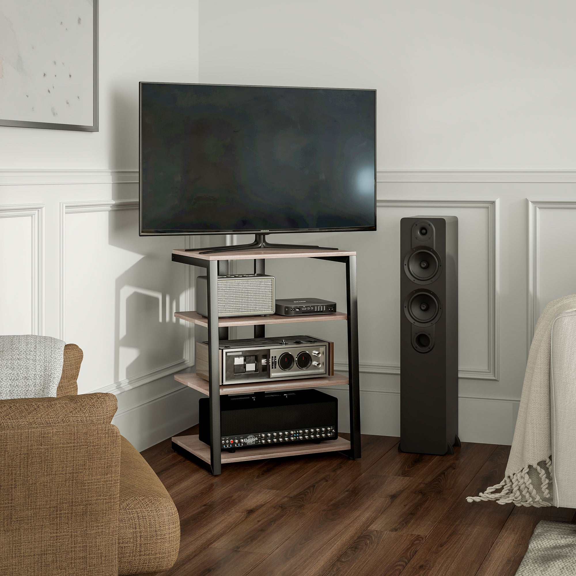 HiFi Stand, with Four Storage Shelves - Grey