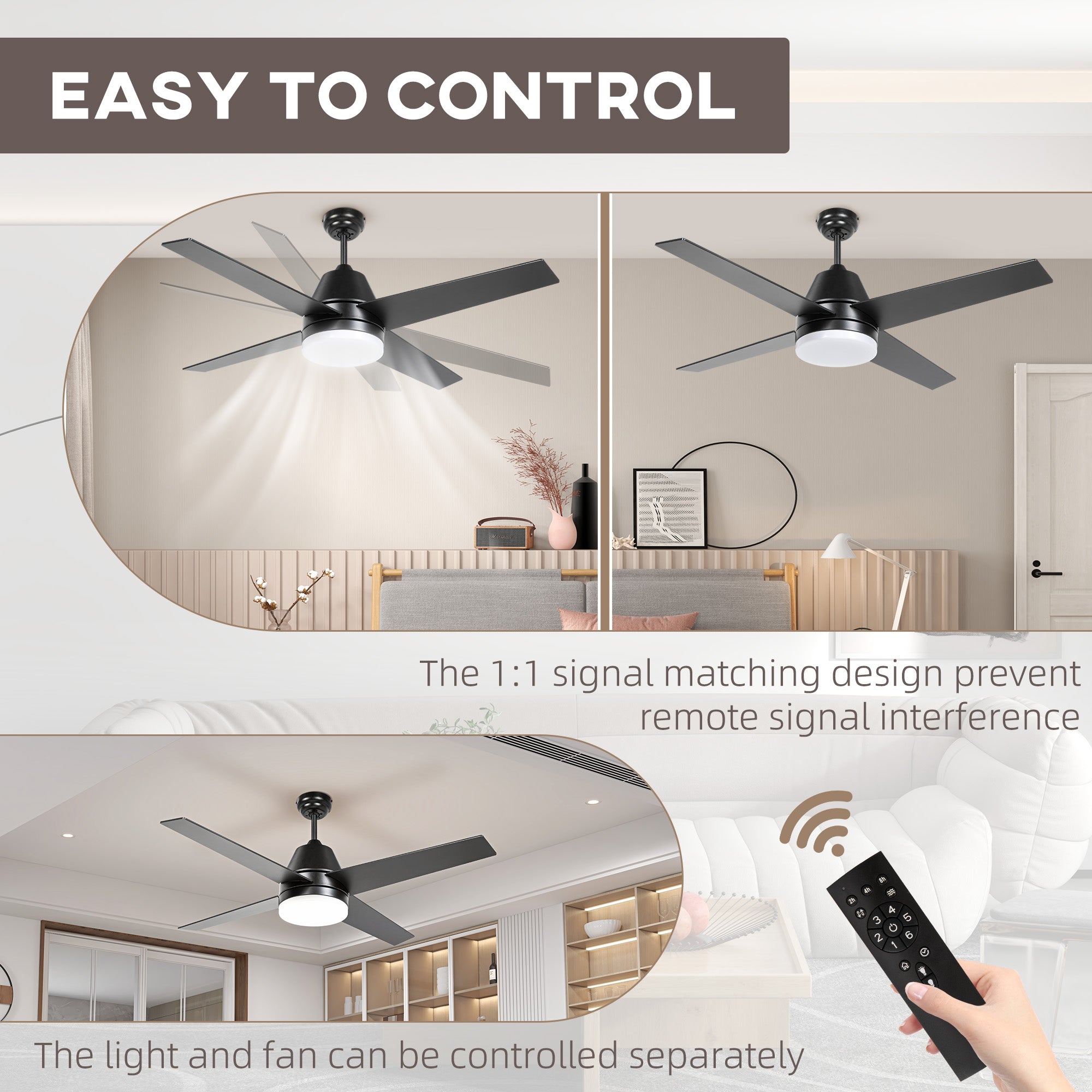 Ceiling Fan with LED Light, Flush Mount Ceiling Fan Lights with Reversible Blades, Remote, Black and Walnut Brown