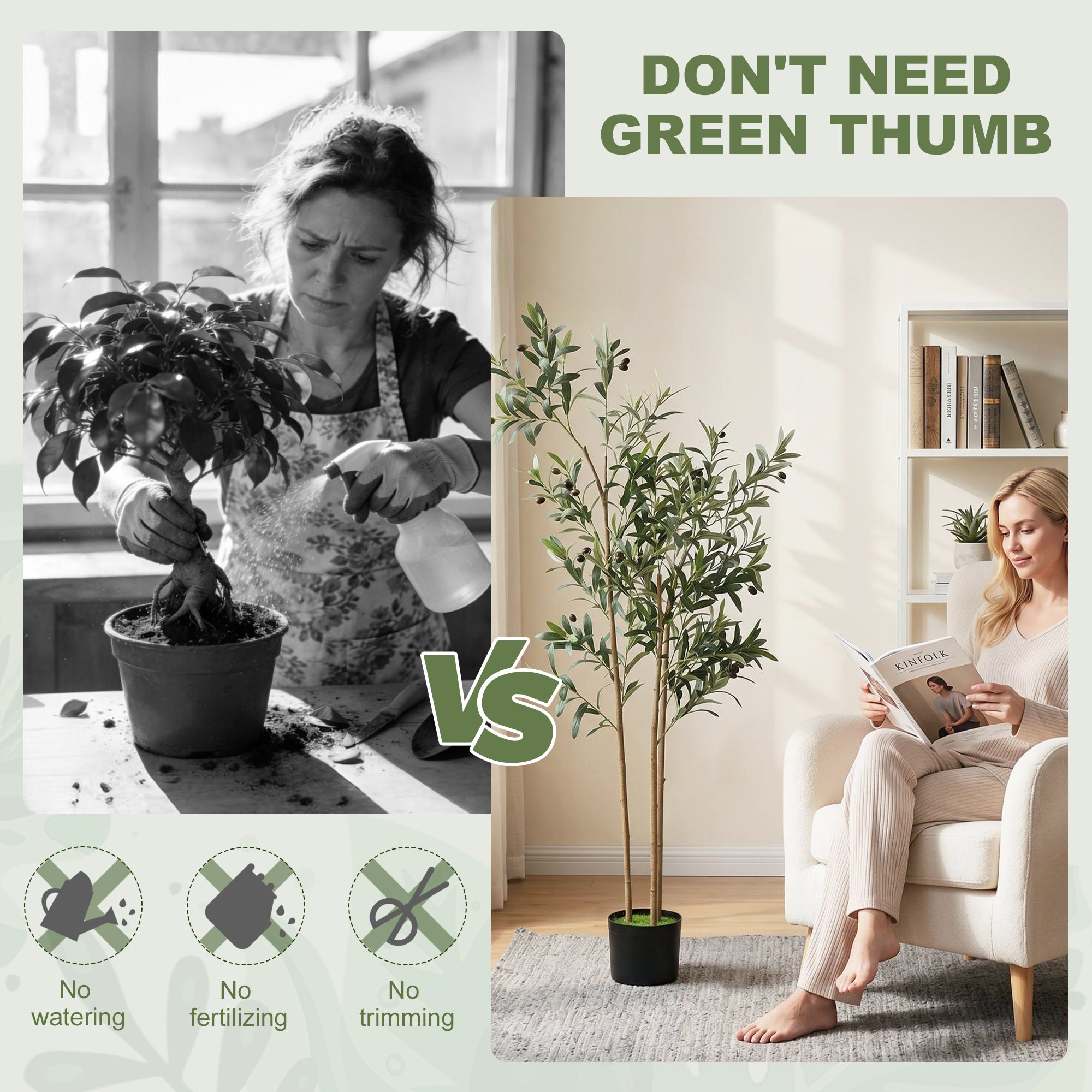 Decorative Artificial Plant, 148 cm Silk Olive Tree with 553 Leaves in Cement Pot, Fake Plant