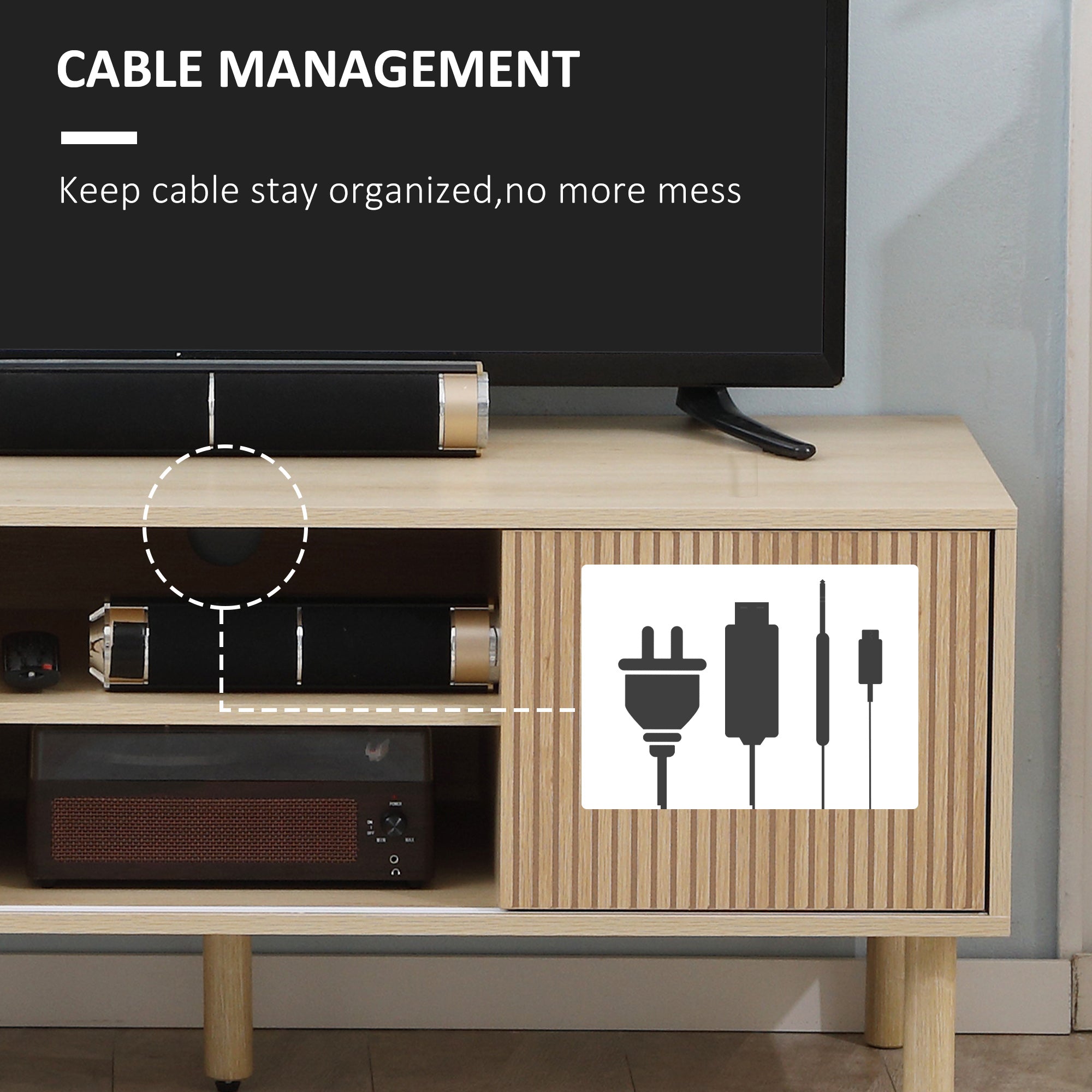 Sliding Door TV Cabinet Stand - Oak Wood-Effect