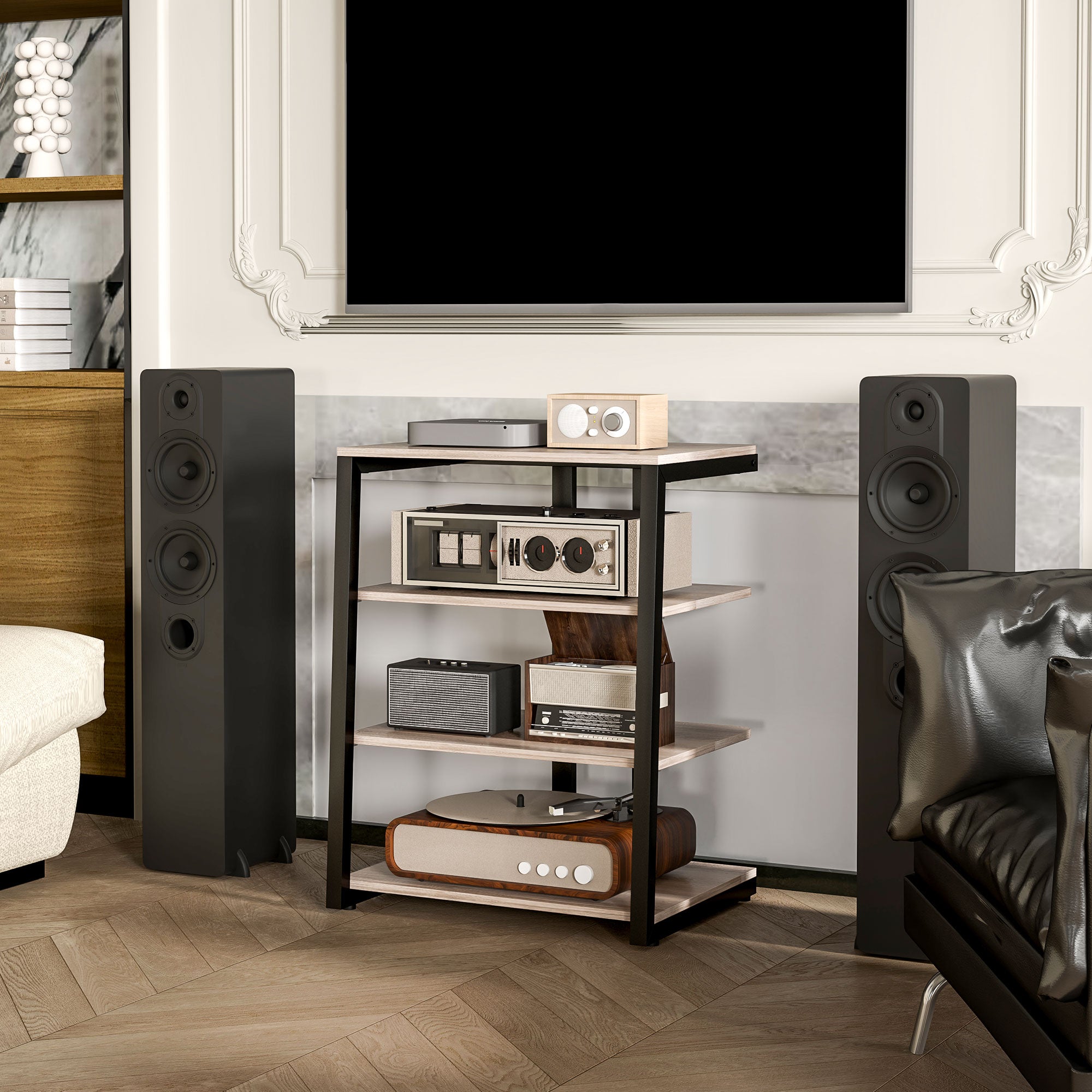 HiFi Stand, with Four Storage Shelves - Grey