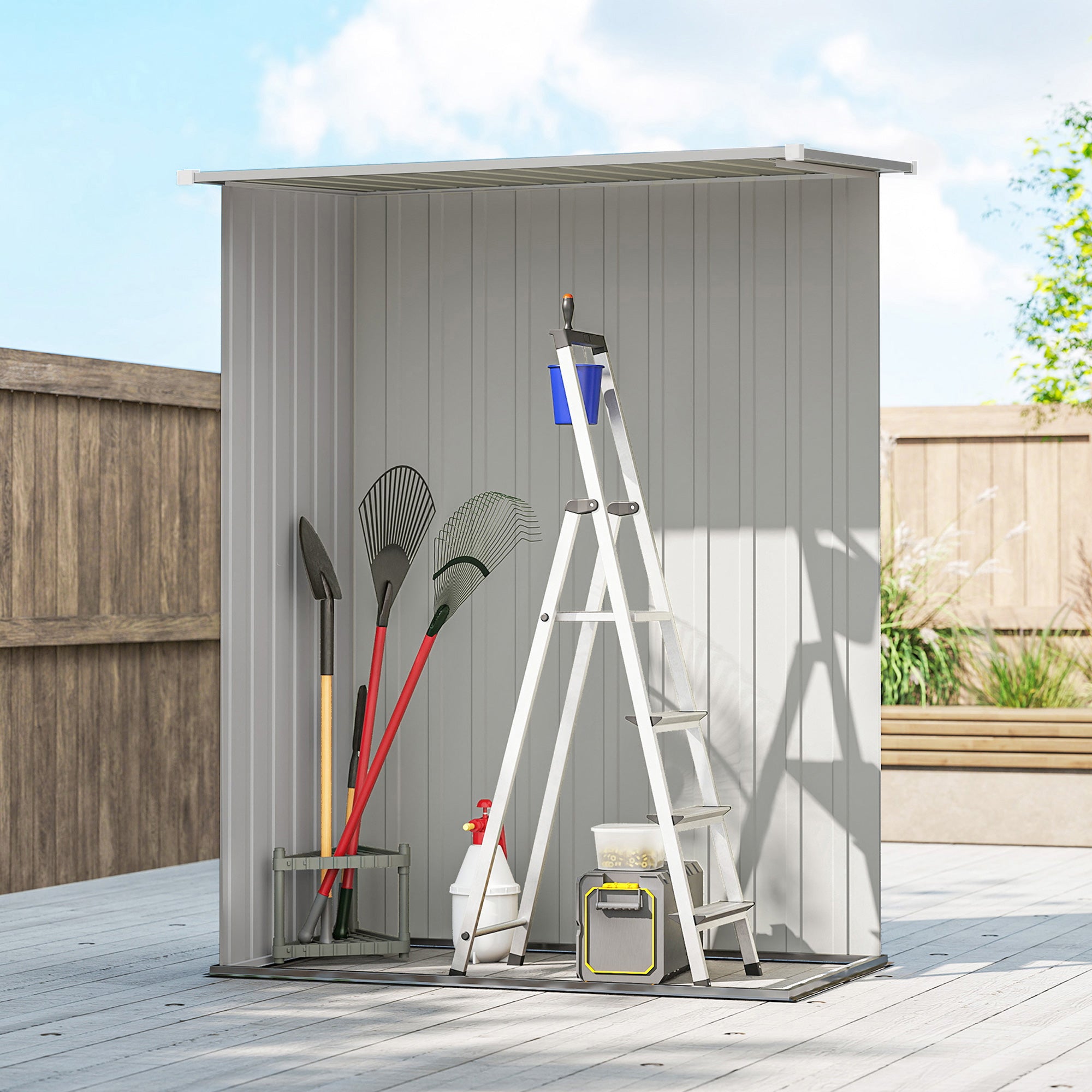 5ft x 3ft Garden Storage Shed, Outdoor Metal Shed with Sloped Roof, Aluminium Grey