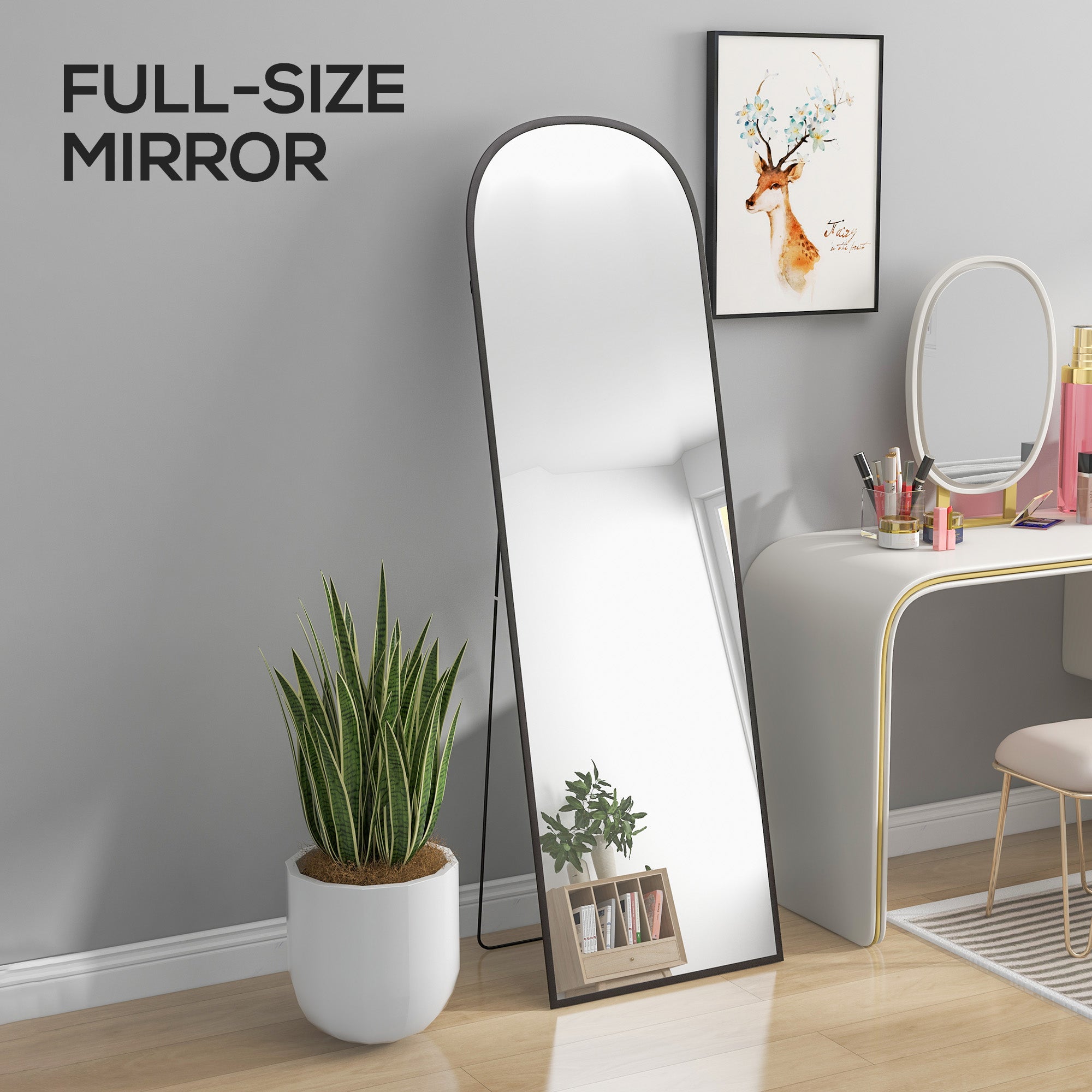 162cm Aluminium Frame Standing Mirror - Black