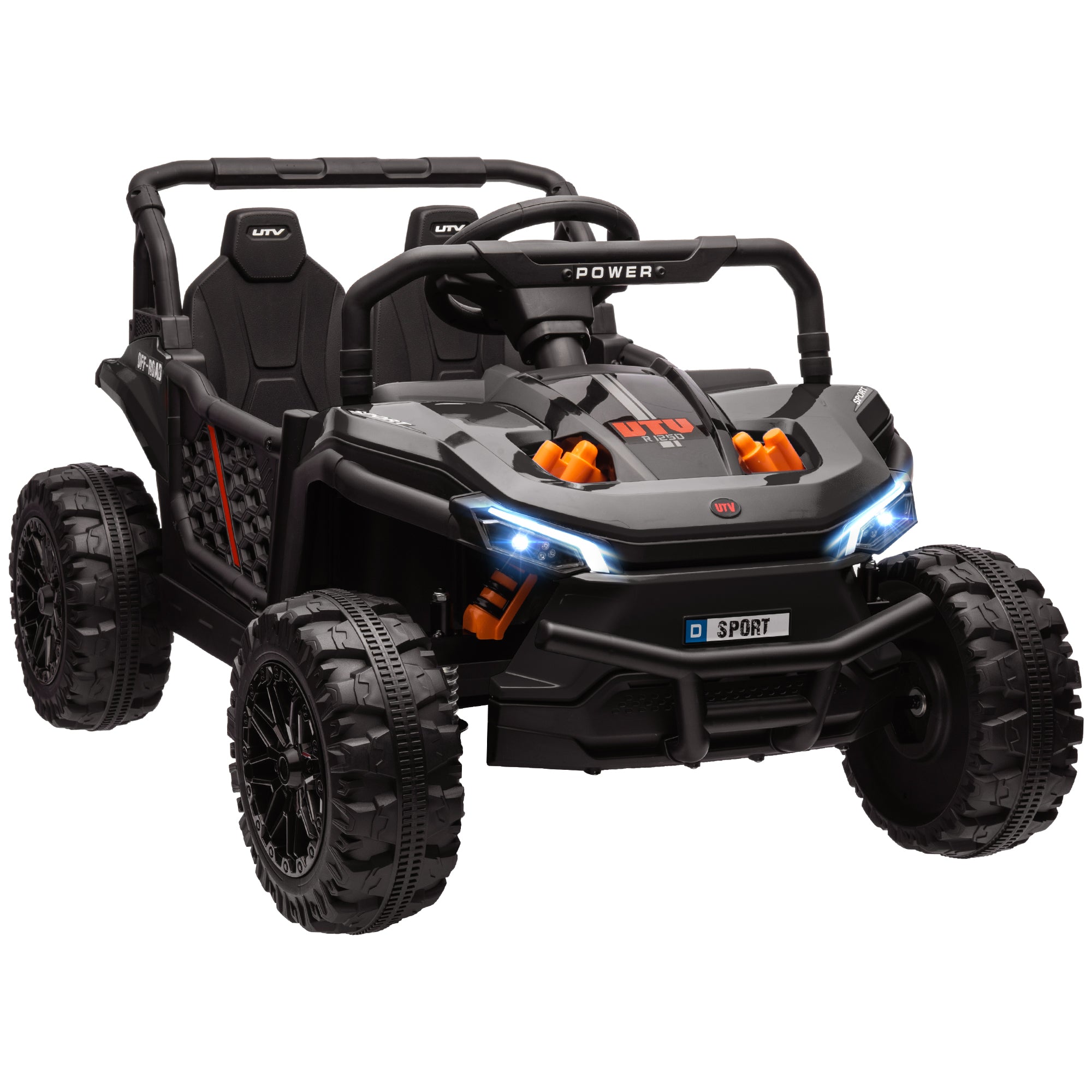 12V Battery Powered Ride on Truck w/ Remote, 4 Suspension Wheels, Horn Lights Music USB, for 3-5 Years Old - Black