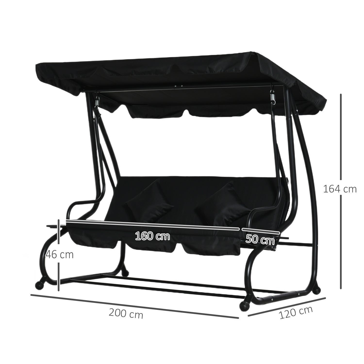 Outsunny Three-Seater Garden Swing Bed - Black