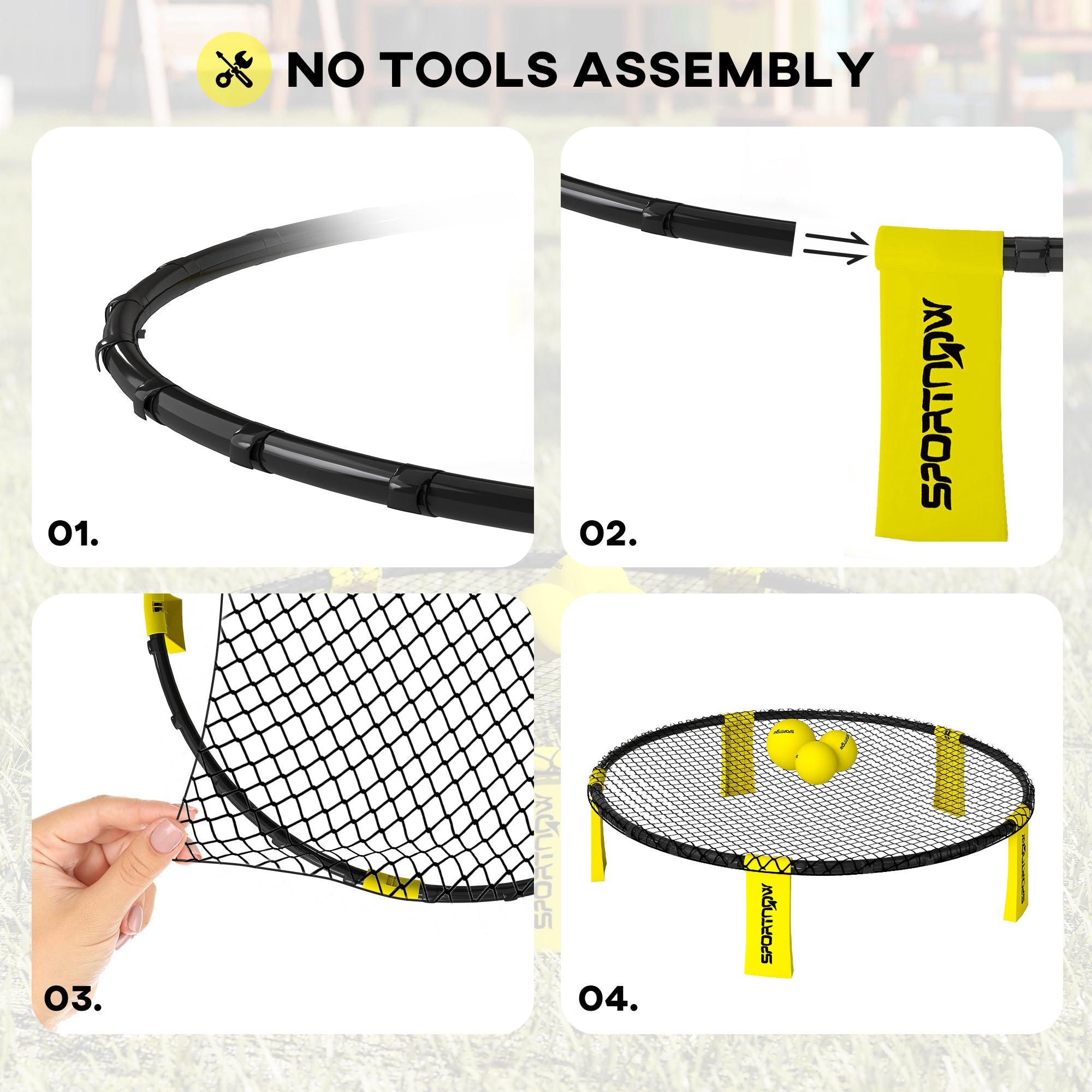 Spike Game Set, Mini Beach Games Set with Net, 3 Balls and Ball Pump, Portable with Carrying Bag for Outdoor Team Sports, Yellow