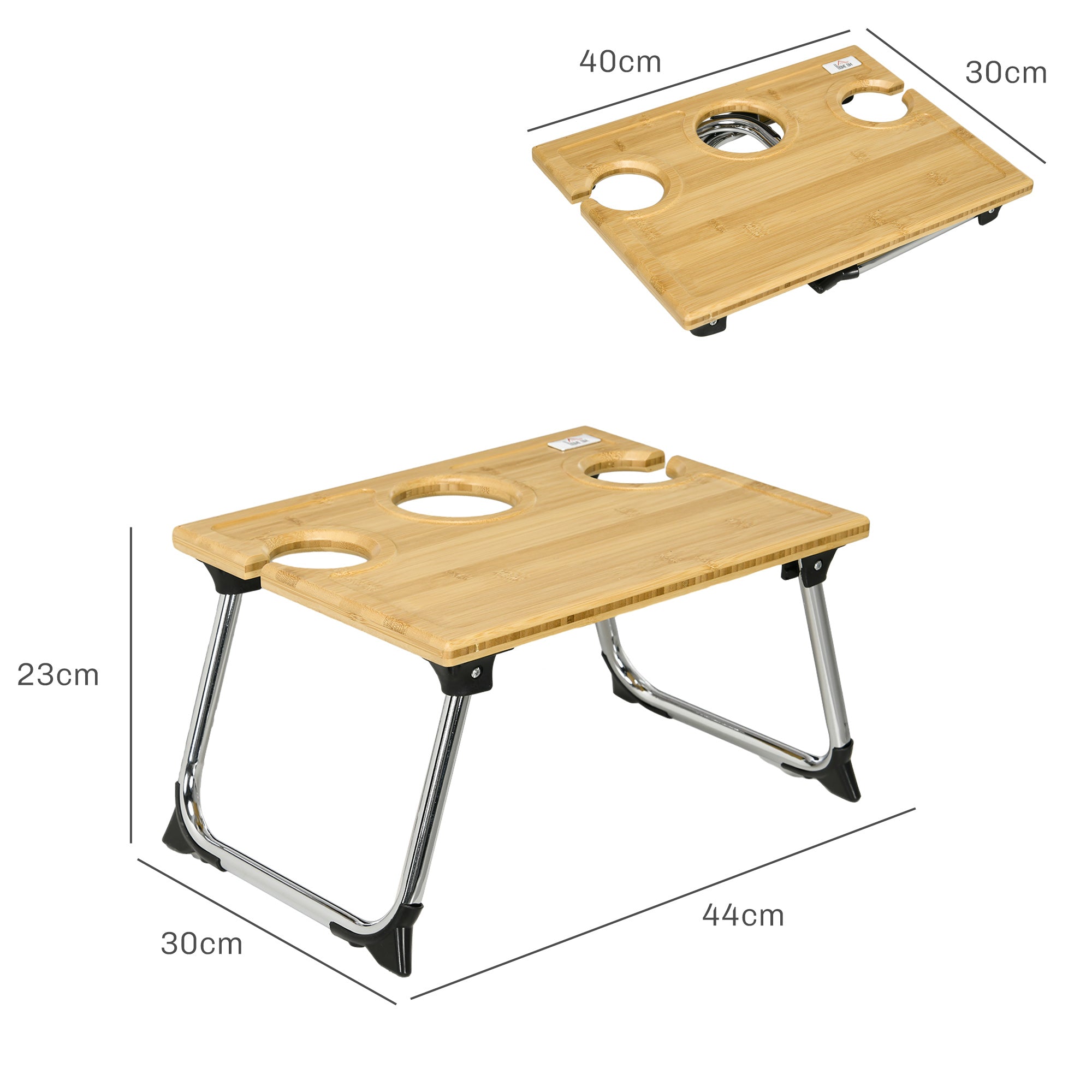 Portable Bamboo Top Wine and Glass Picnic Table