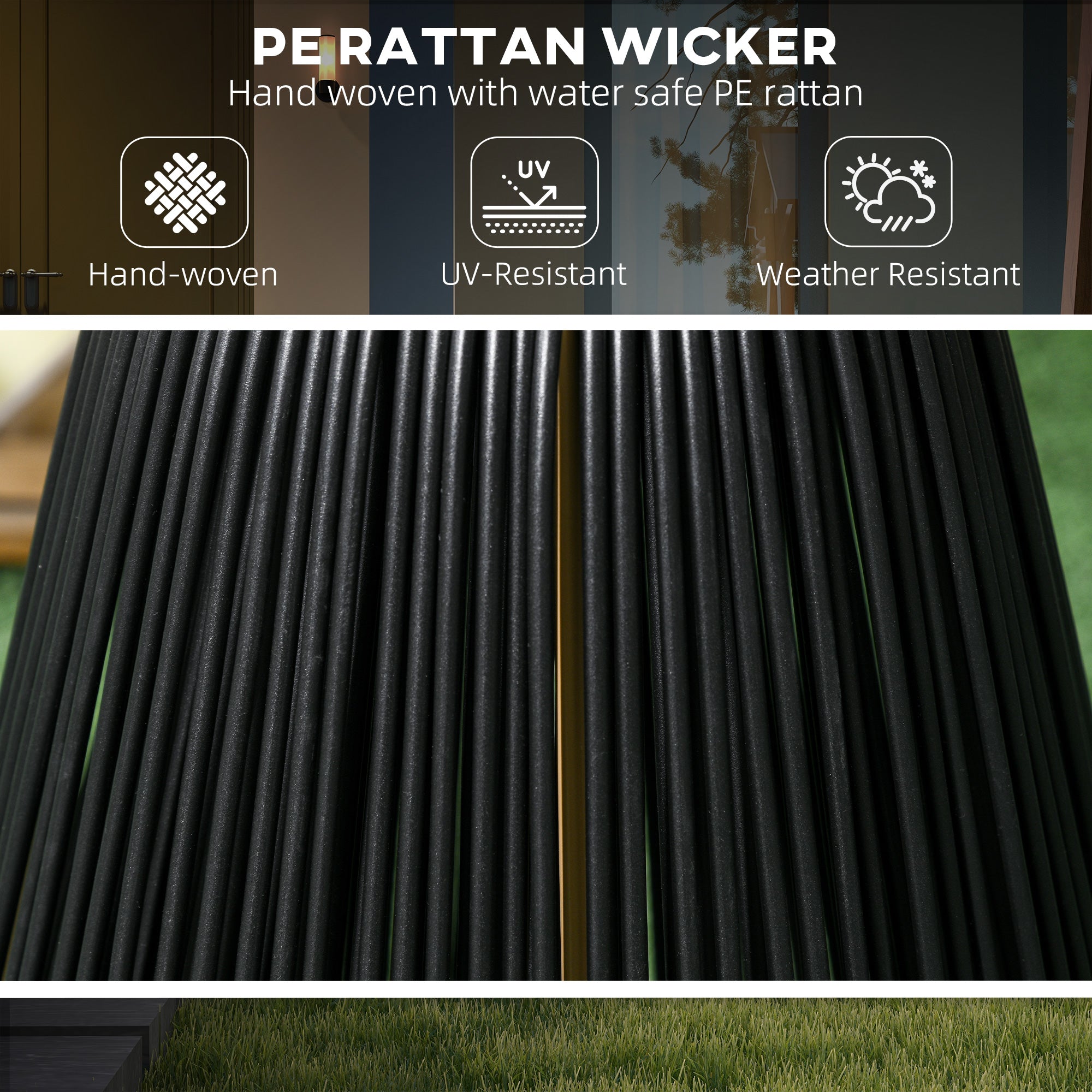 Three-Level Solar Powered Rattan Lamp - Black