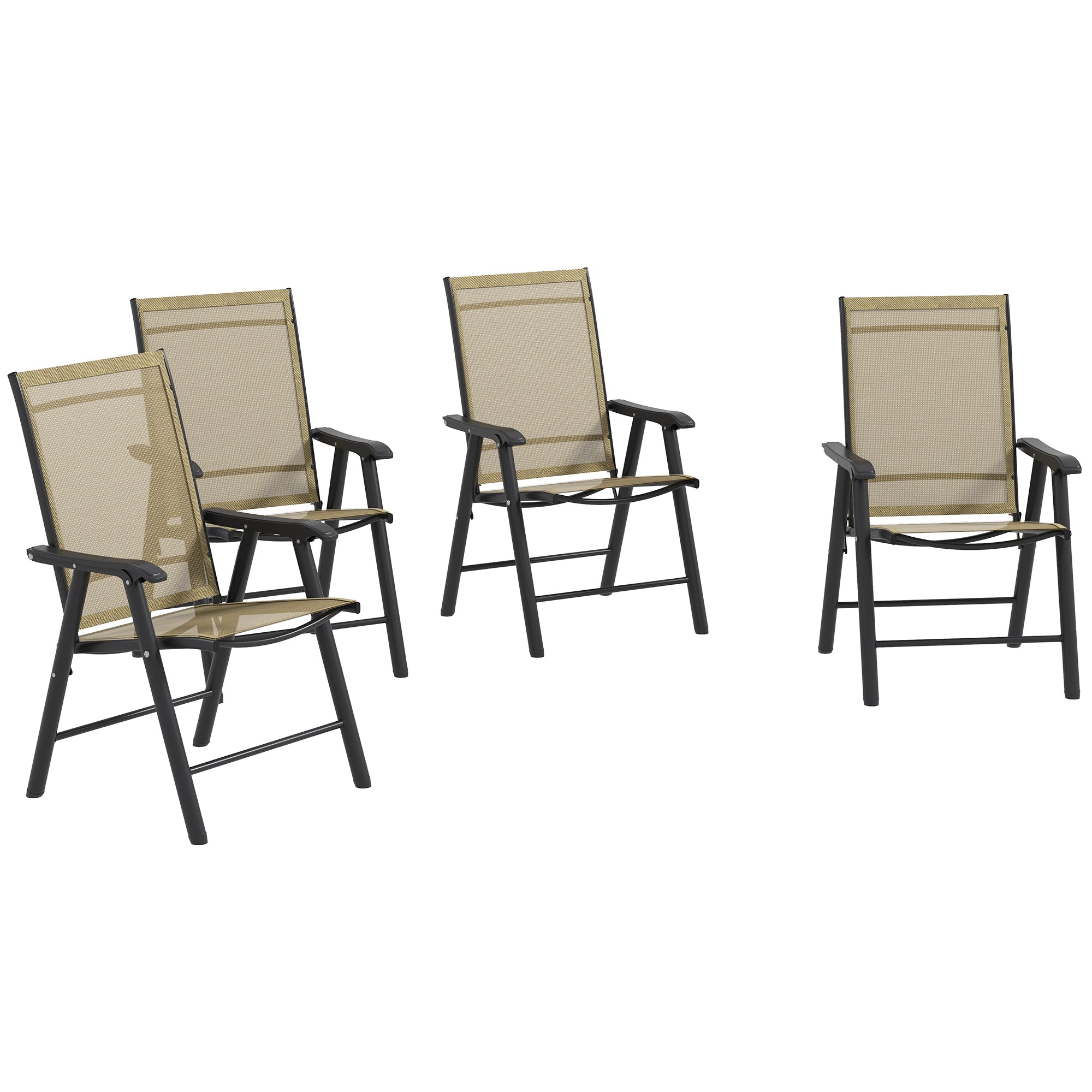 Set of 4 Foldable Metal Garden Chairs with Breathable Texteline Seats - Light Brown