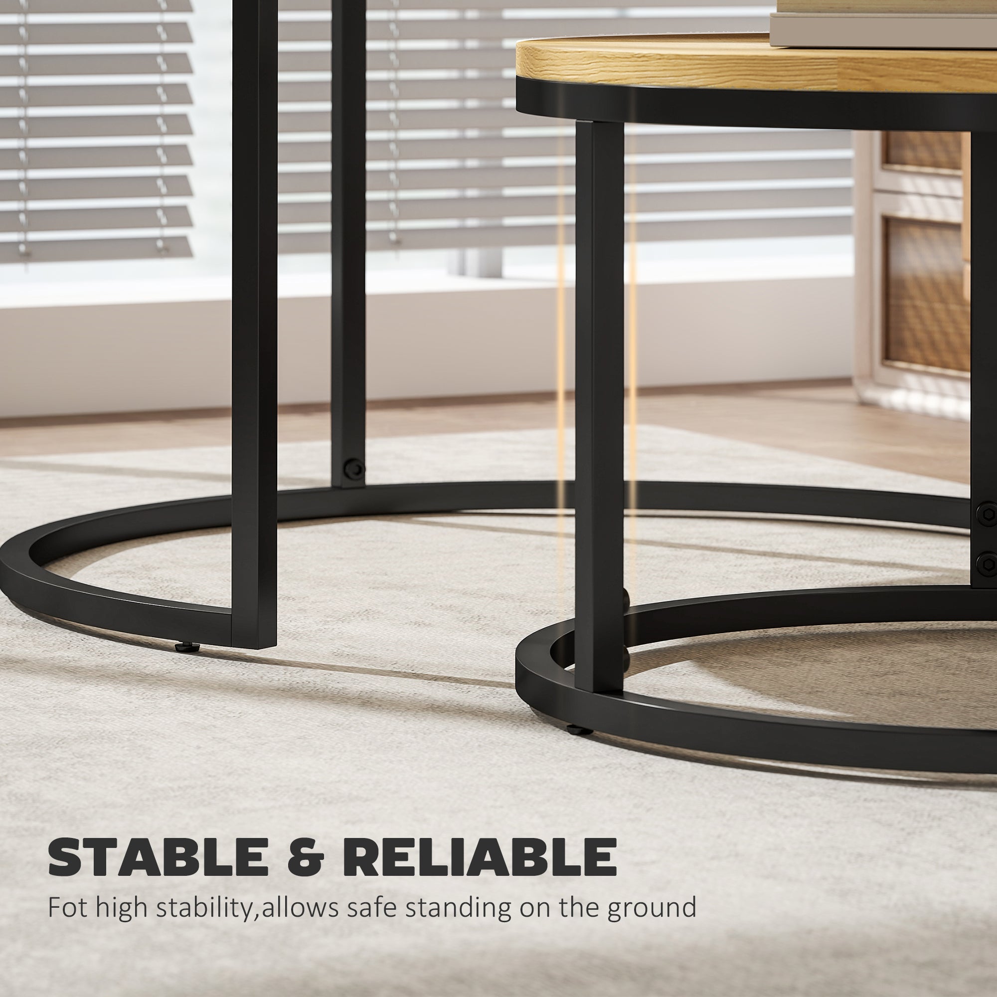 Set of Two Wood-Effect Stacking Tables - Natural