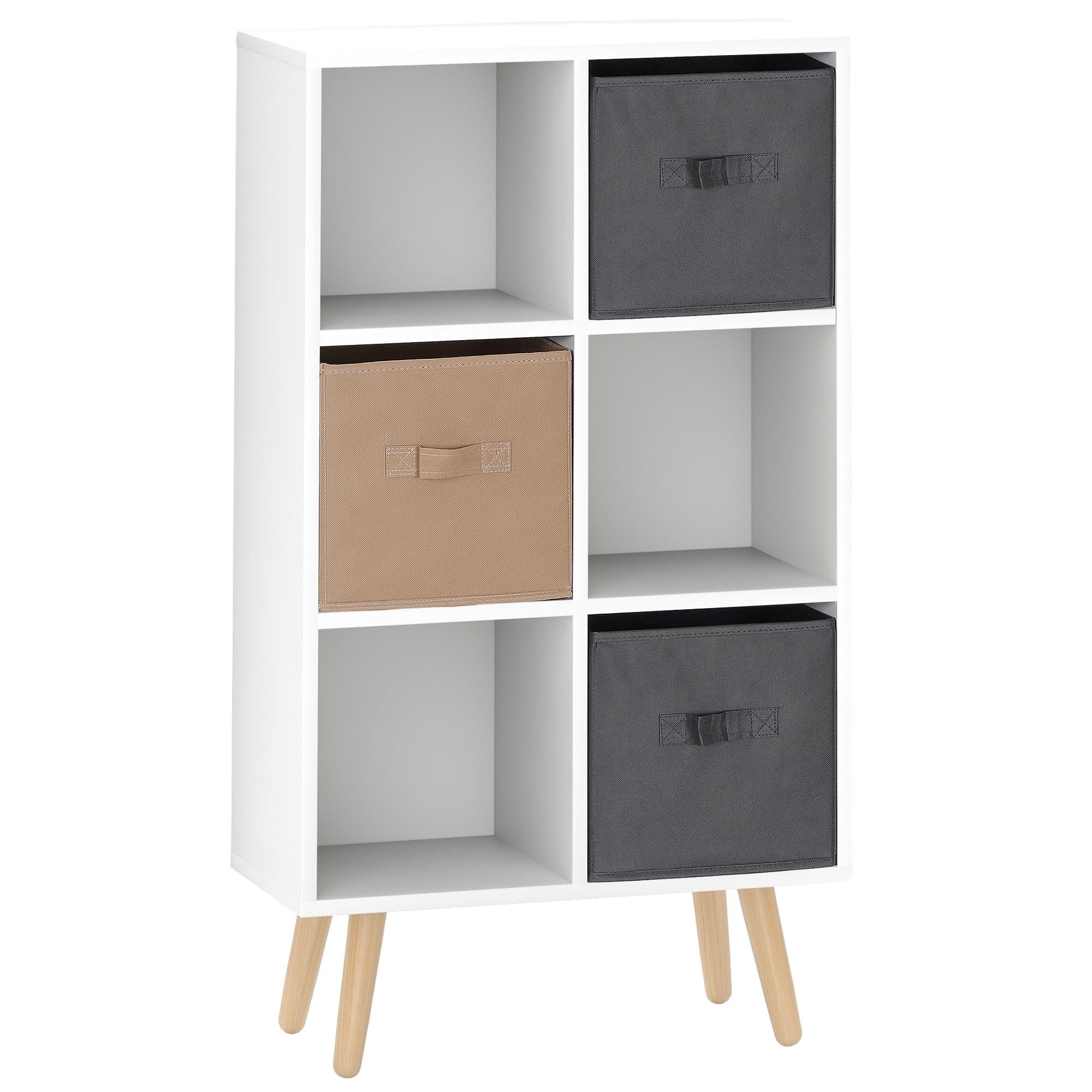 Freestanding 6 Cube Unit Cabinet Unit w/ 3 Fabric Drawers Handles Home Office Storage Shelves White