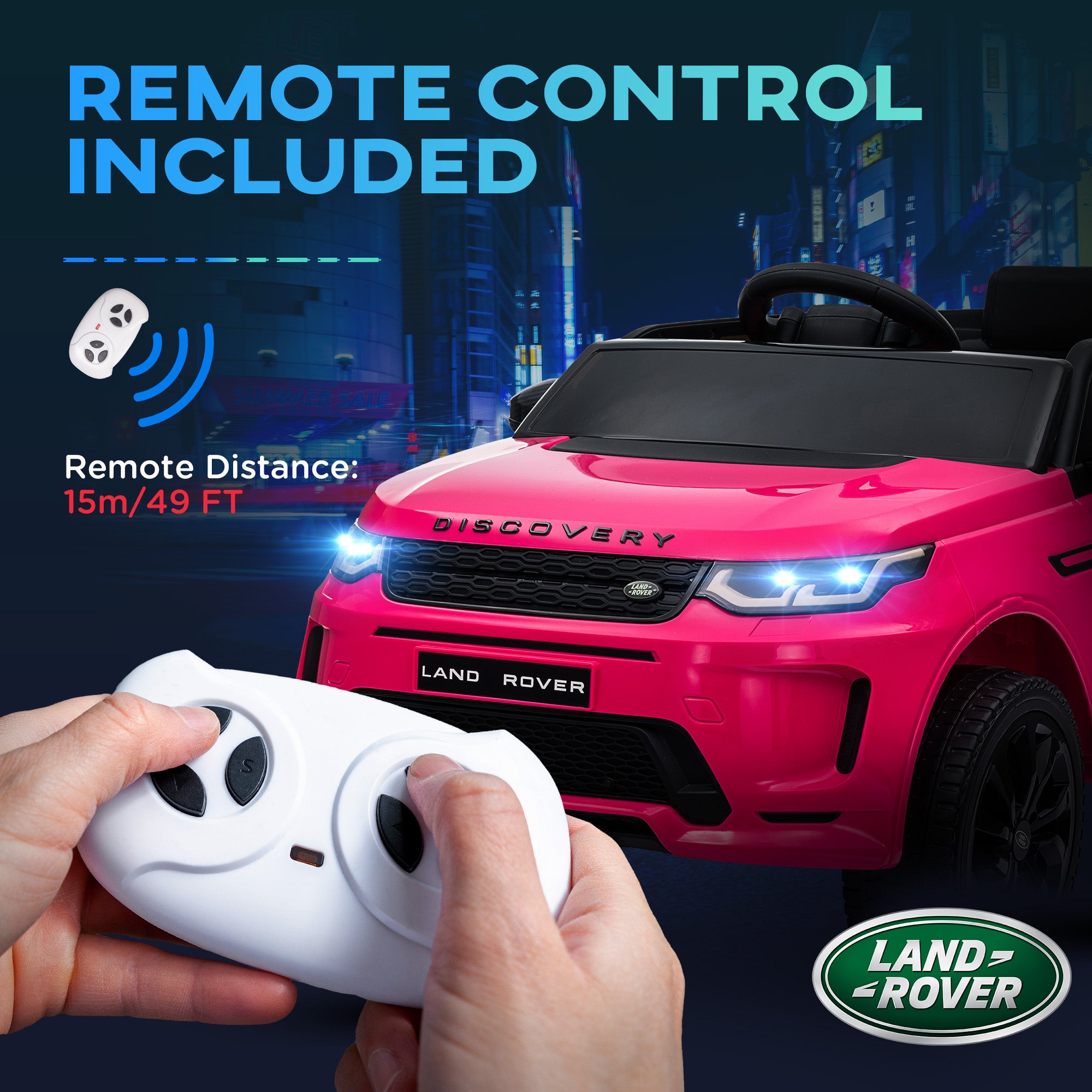 Land Rover Discovery Sport Licensed 12V Kids Ride on Car w/ Remote Control, Lights Music Horn, for 3-6 Years Pink