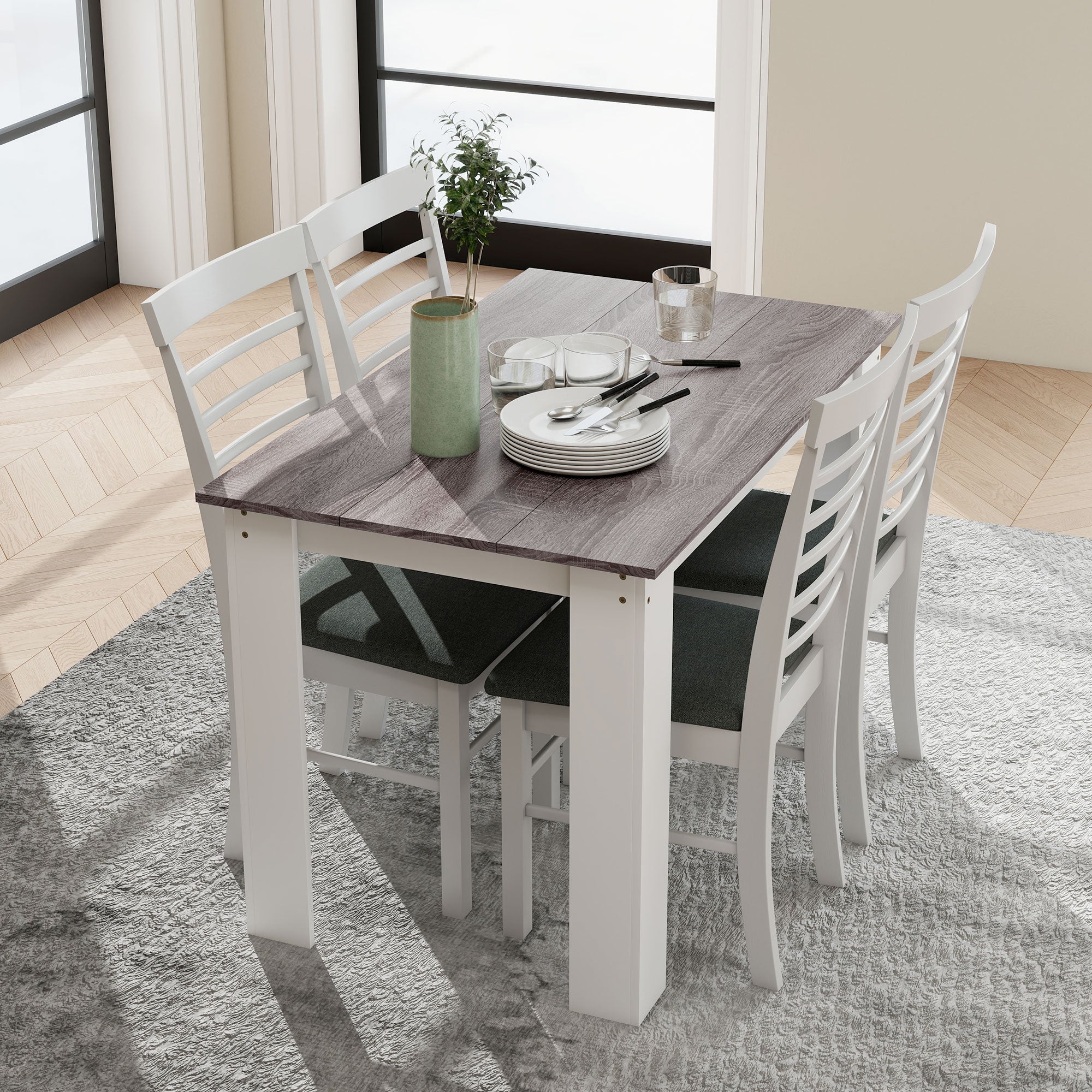 Dining Table for 4-6 People, Kitchen Table with Wood Effect for Dining Room, Grey