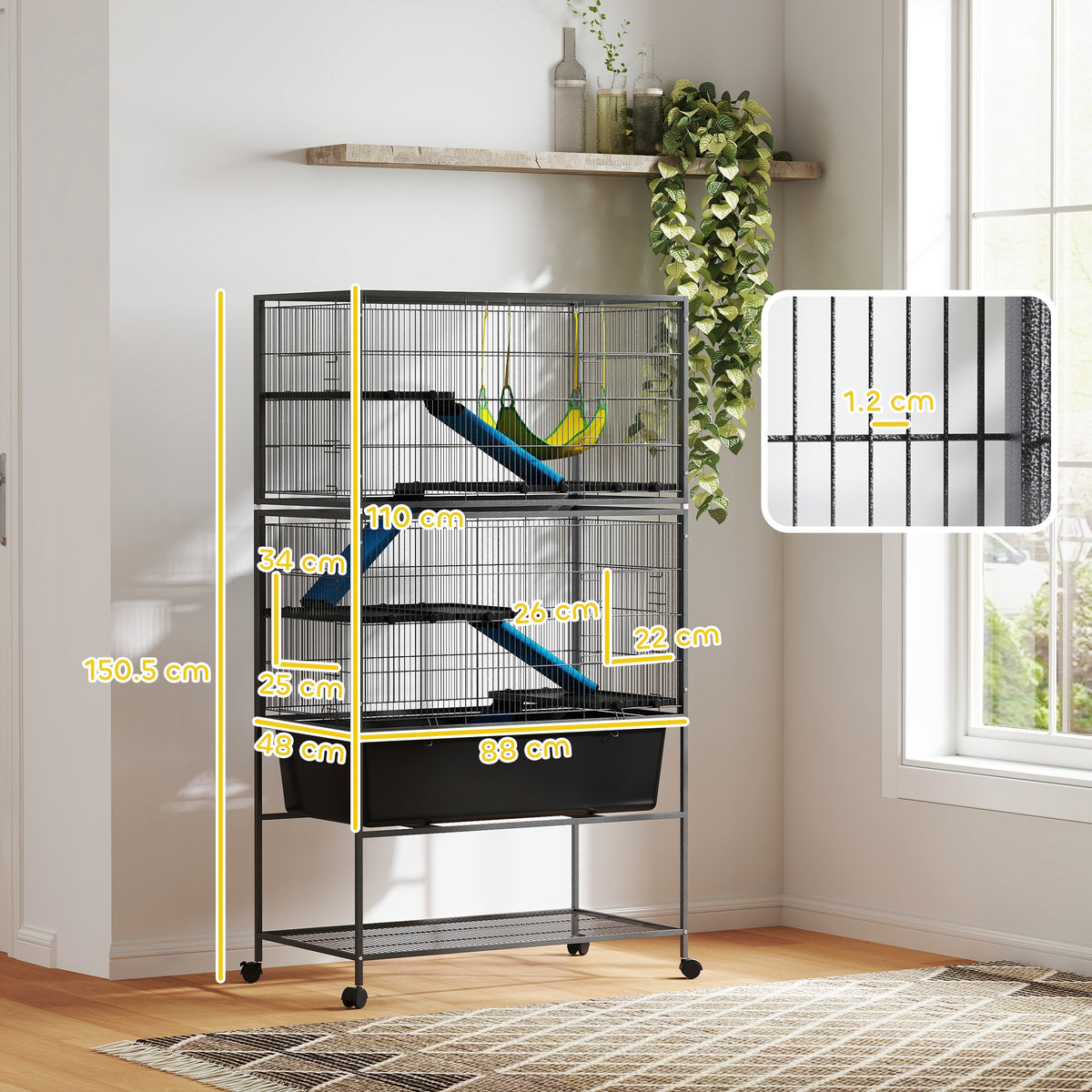 5-Level Rolling Small Animal Cage with Non-Slip Ramps & Slide-Out Tray - Dark Grey