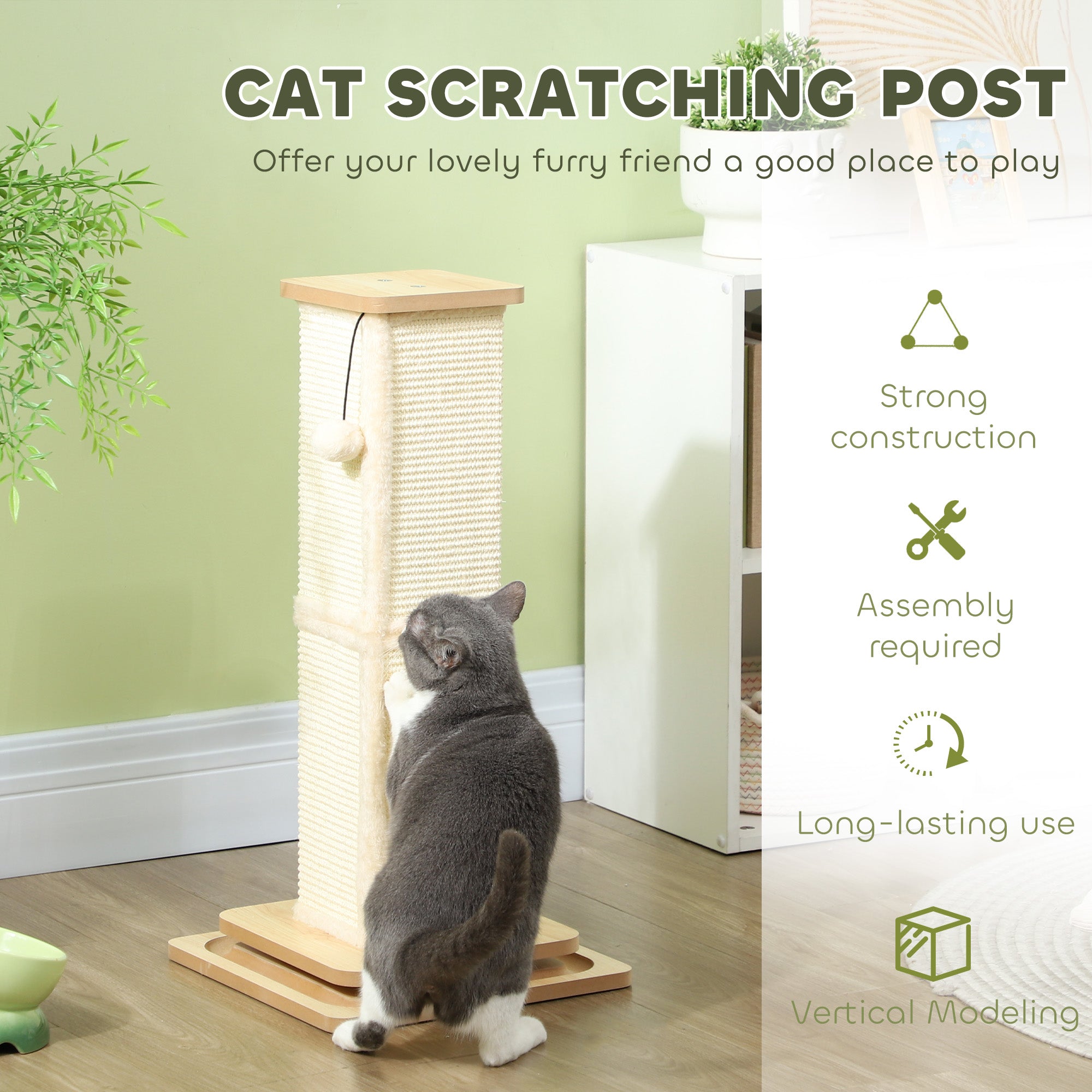 3-in-1 Cat Scratching Post, 67cm Cat Scratcher w/ Track Ball Toy, Oak Tone