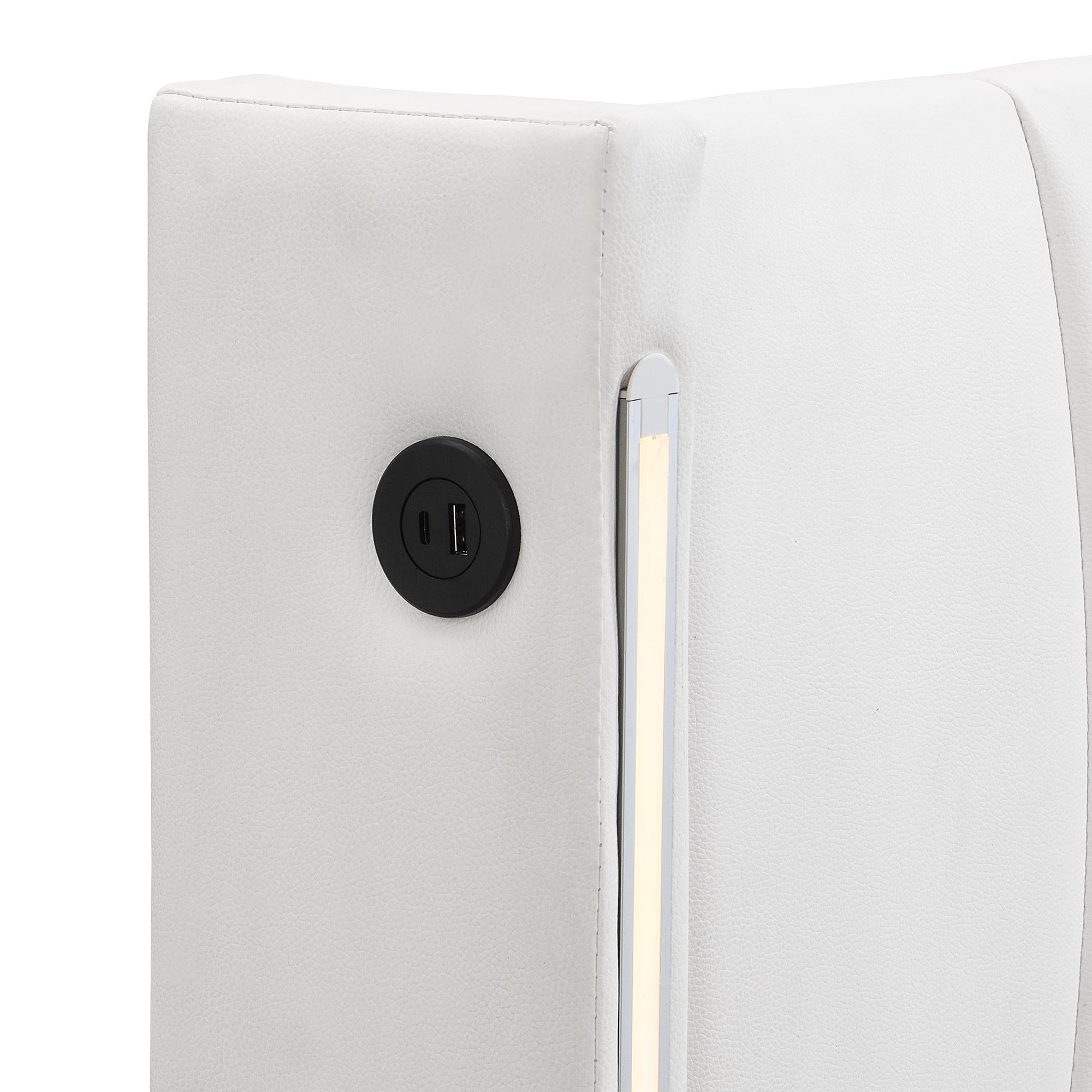 King Size LED Upholstered Bed with Hydraulic Storage & USB Port - White