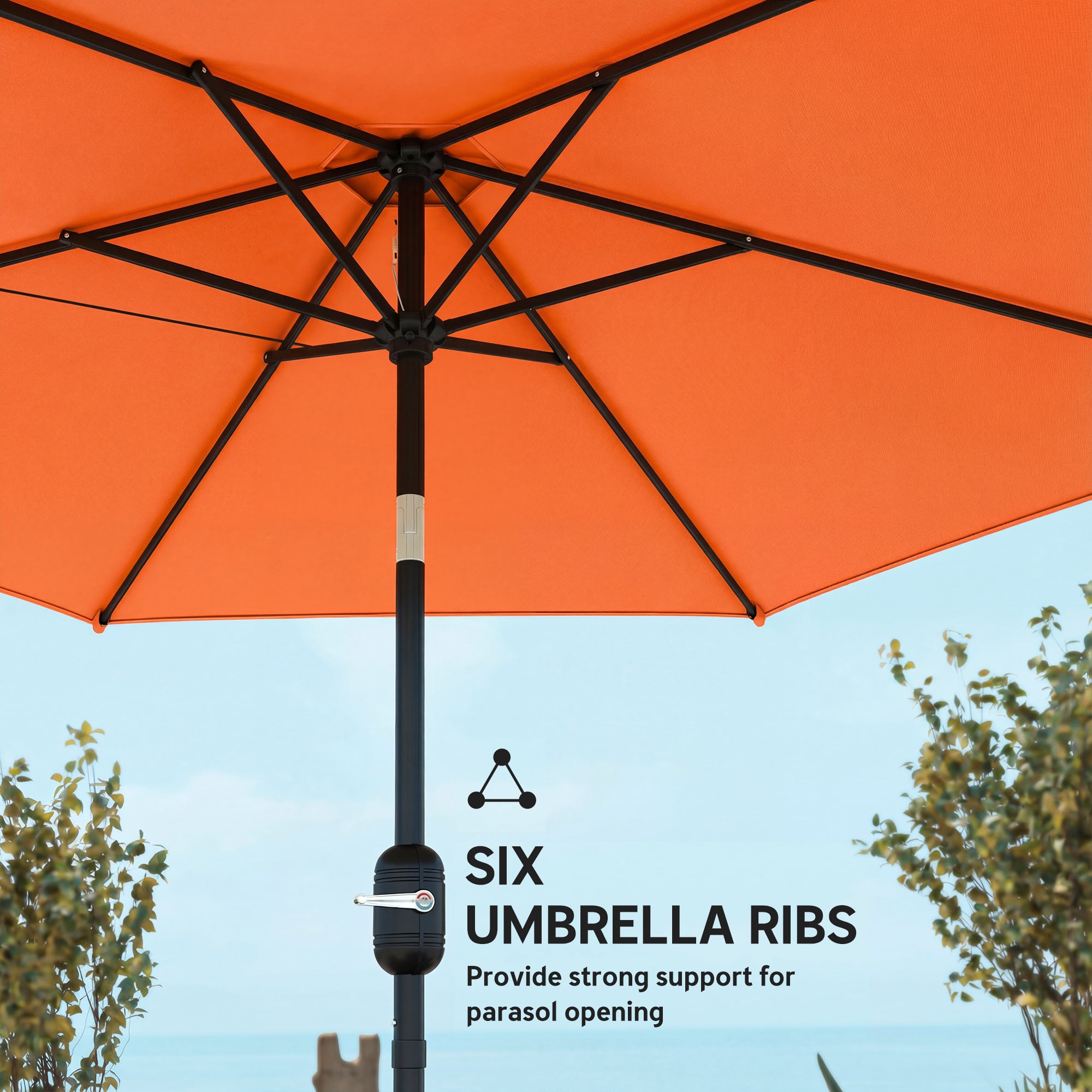 2.6 m Garden Parasol Umbrella with Aluminium Pole, Outdoor Patio Umbrella with Tilt and Crank, Vent, Orange