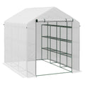 8 x 6ft Walk-In Greenhouse with 12 Shelves and Roll-Up Door - White