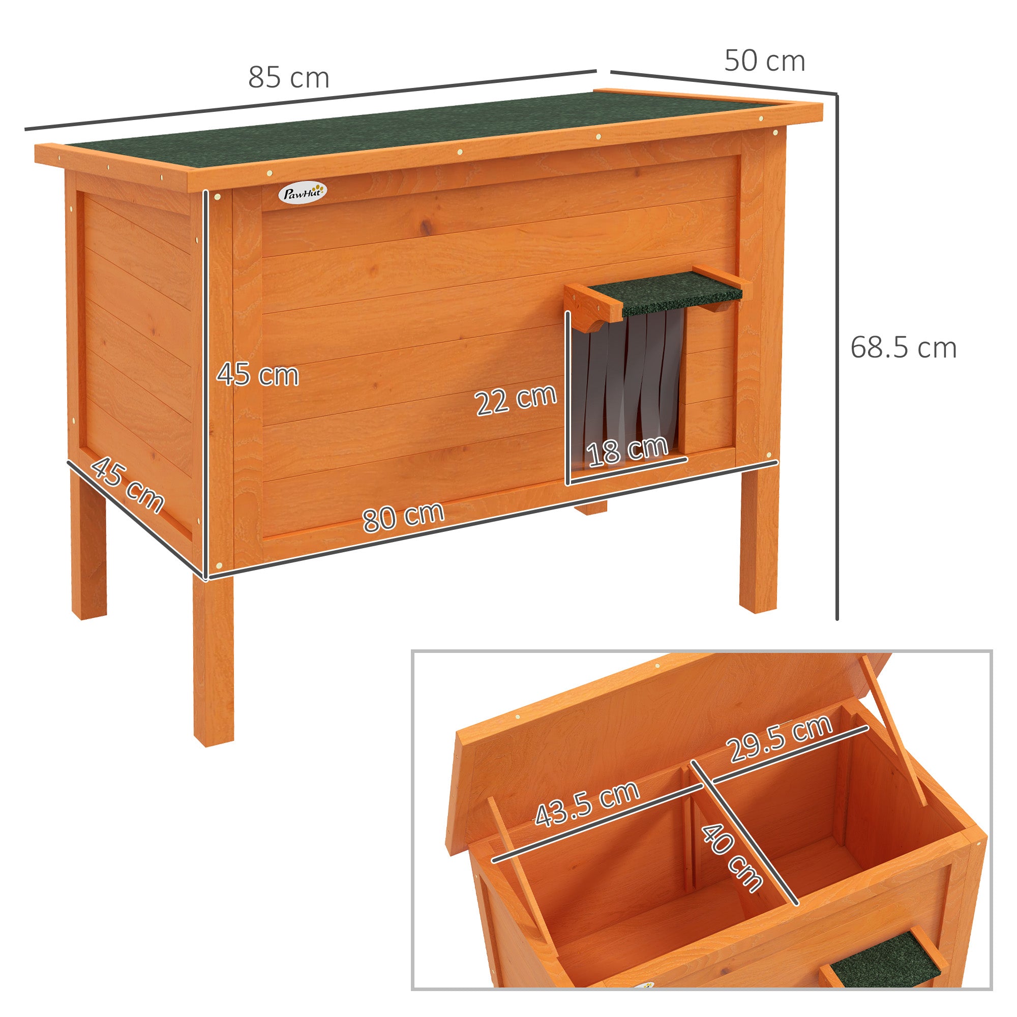 Feral Cat House, Wooden Insulated with Removable Floor, Water-Resistant Openable Roof - Orange