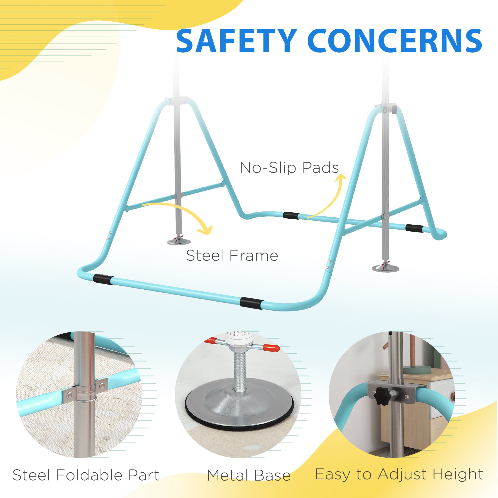 Adjustable Foldable Kids Gymnastic Bar with Horizontal Bars - Light Blue