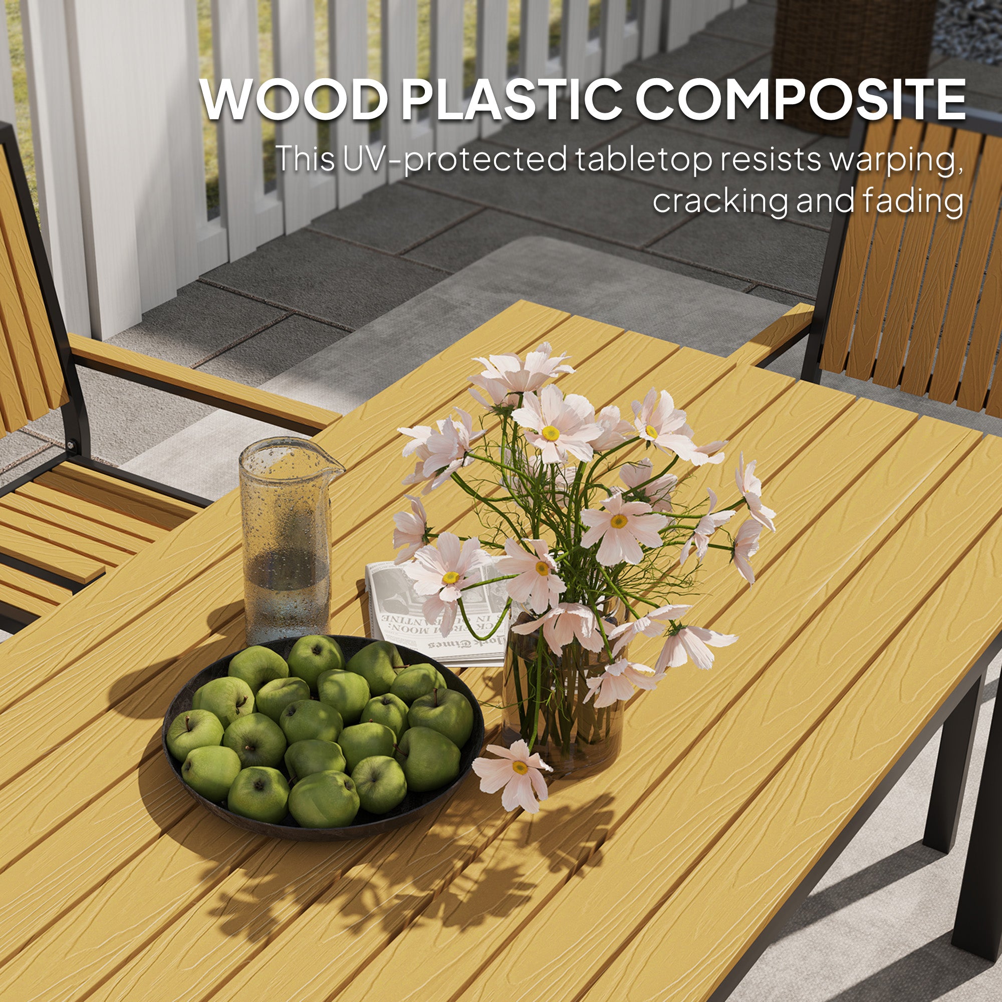 6 Seater Garden Dining Set with Stackable Chairs - Aluminium Frame and Weather-Resistant Wood Plastic Top