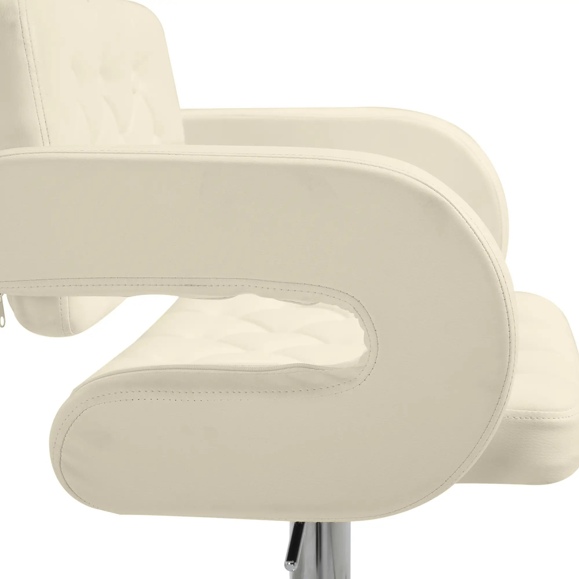 PU Leather Adjustable Swivel Bar Stool with Back, Armrest & Footrest - Cream White