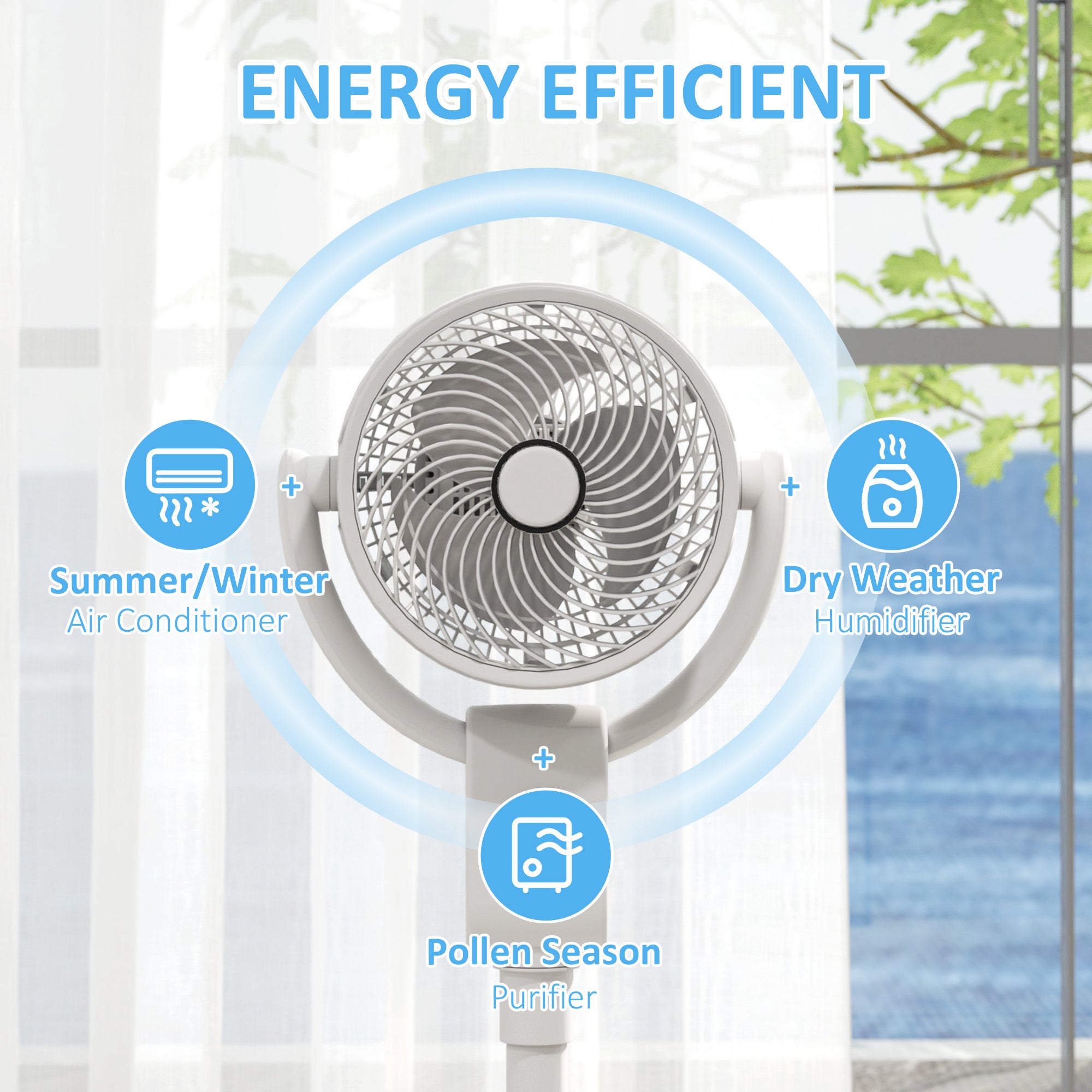 Pedestal Air Circulation Fan with Oscillating, White